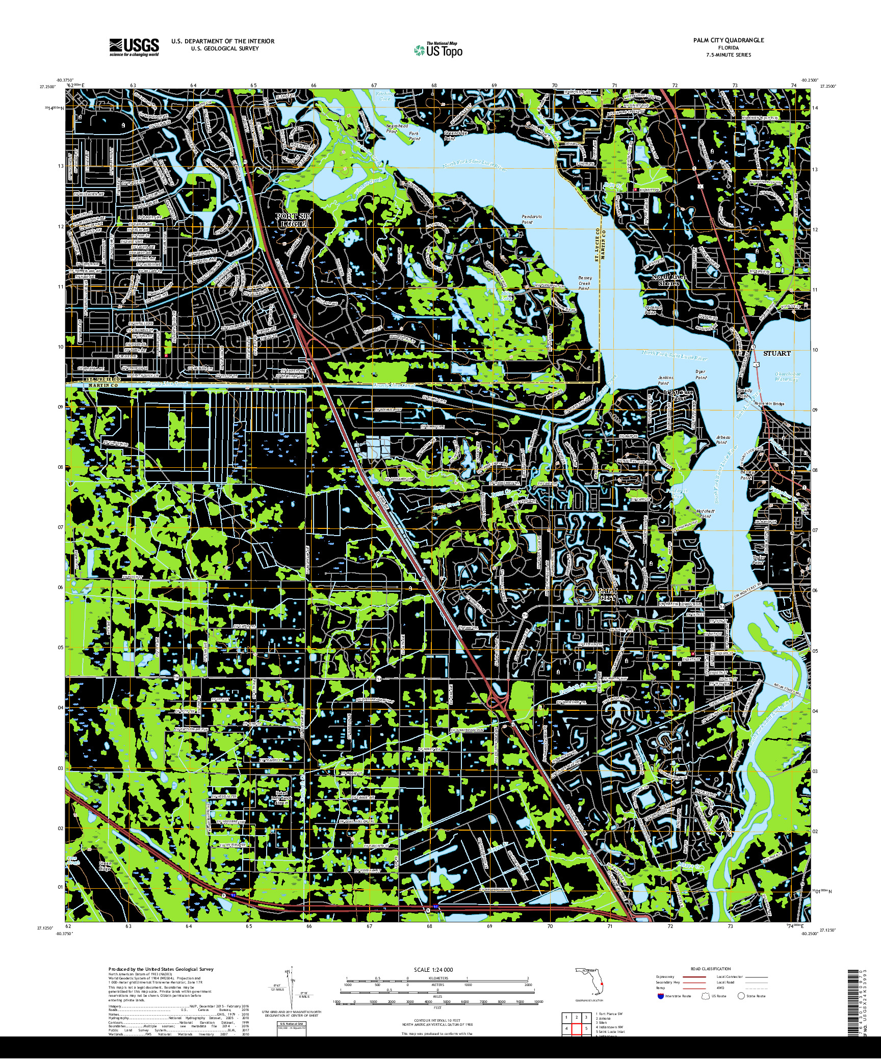 USGS US TOPO 7.5-MINUTE MAP FOR PALM CITY, FL 2018