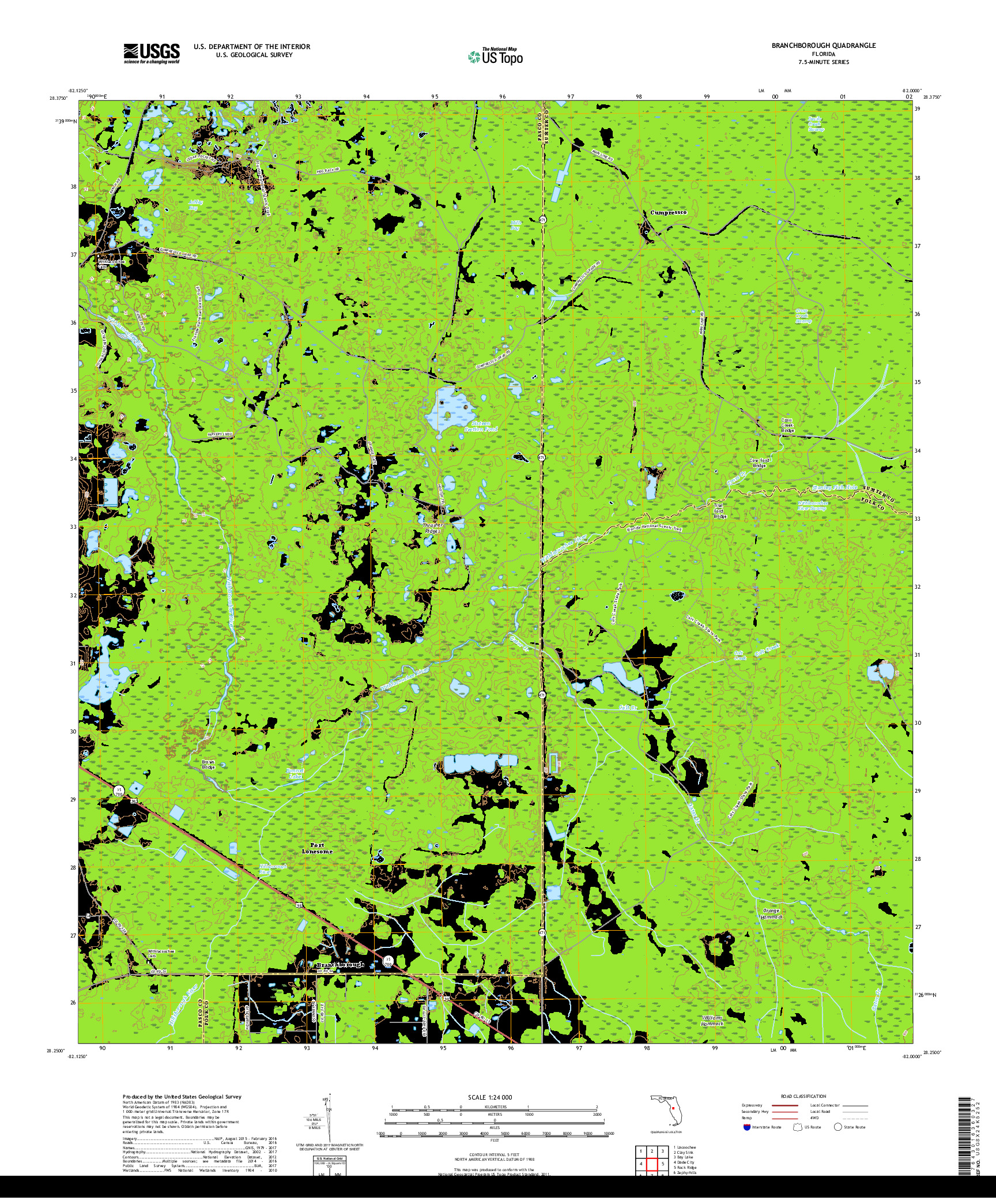 USGS US TOPO 7.5-MINUTE MAP FOR BRANCHBOROUGH, FL 2018