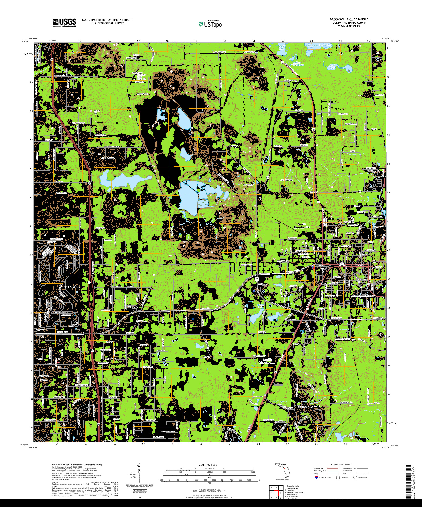 USGS US TOPO 7.5-MINUTE MAP FOR BROOKSVILLE, FL 2018