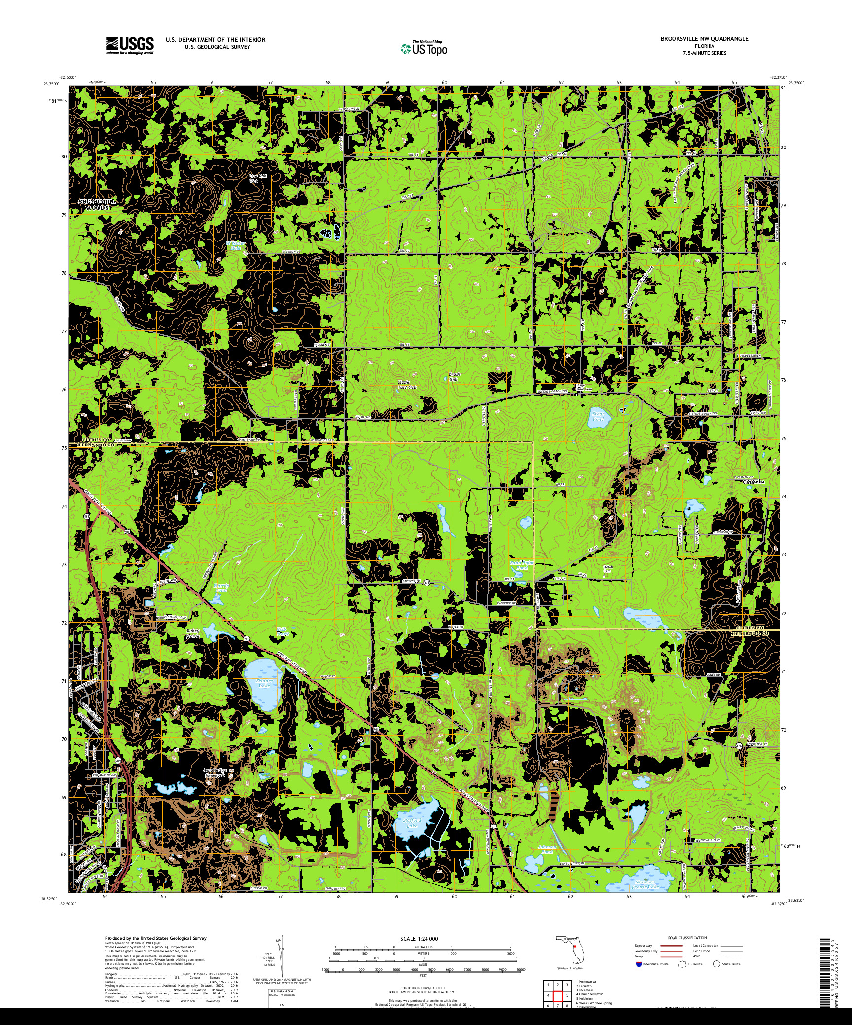 USGS US TOPO 7.5-MINUTE MAP FOR BROOKSVILLE NW, FL 2018