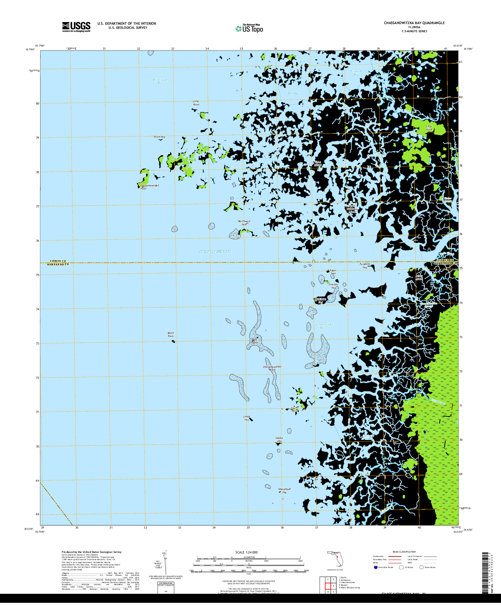 USGS US TOPO 7.5-MINUTE MAP FOR CHASSAHOWITZKA BAY, FL 2018