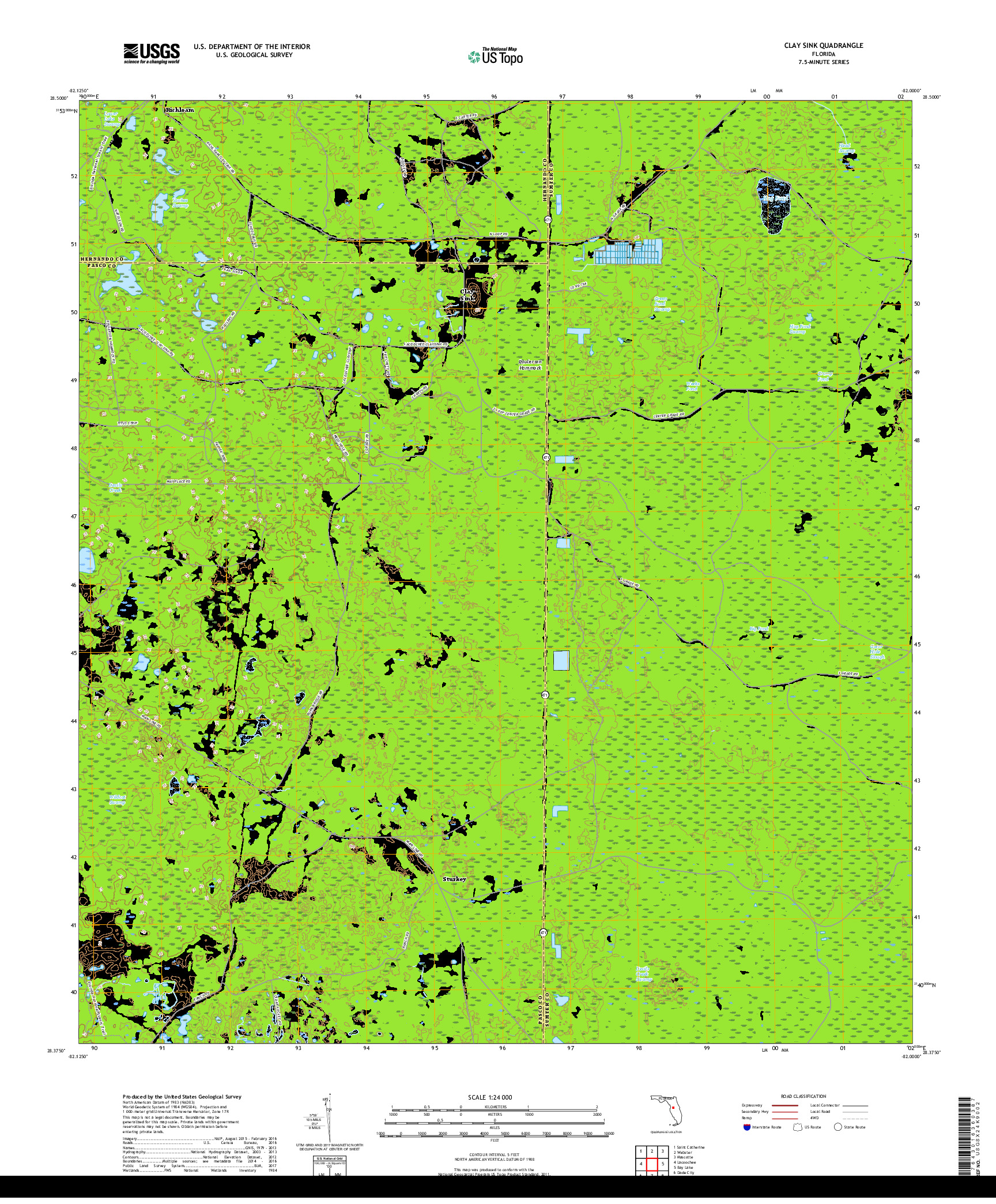 USGS US TOPO 7.5-MINUTE MAP FOR CLAY SINK, FL 2018