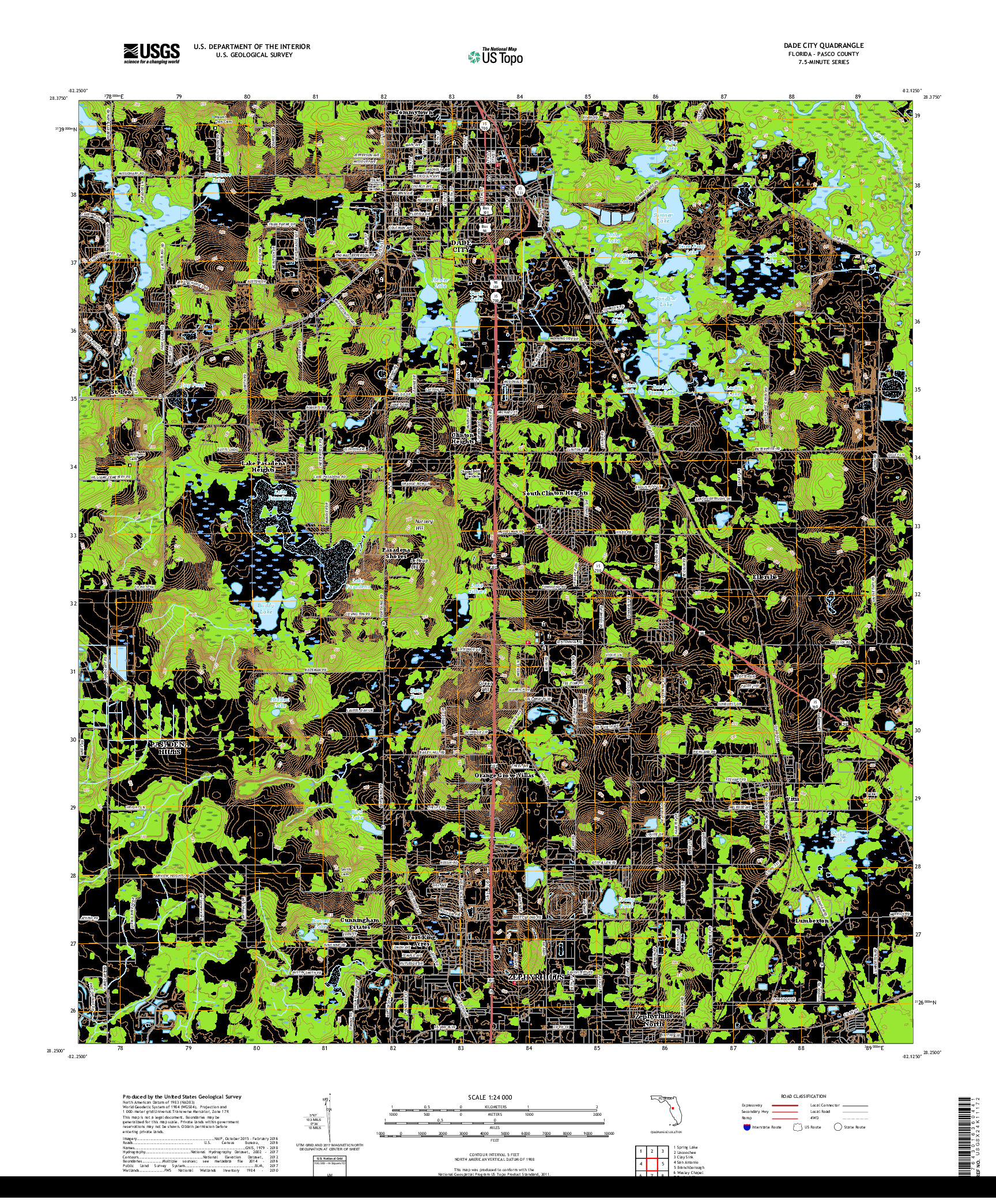 USGS US TOPO 7.5-MINUTE MAP FOR DADE CITY, FL 2018