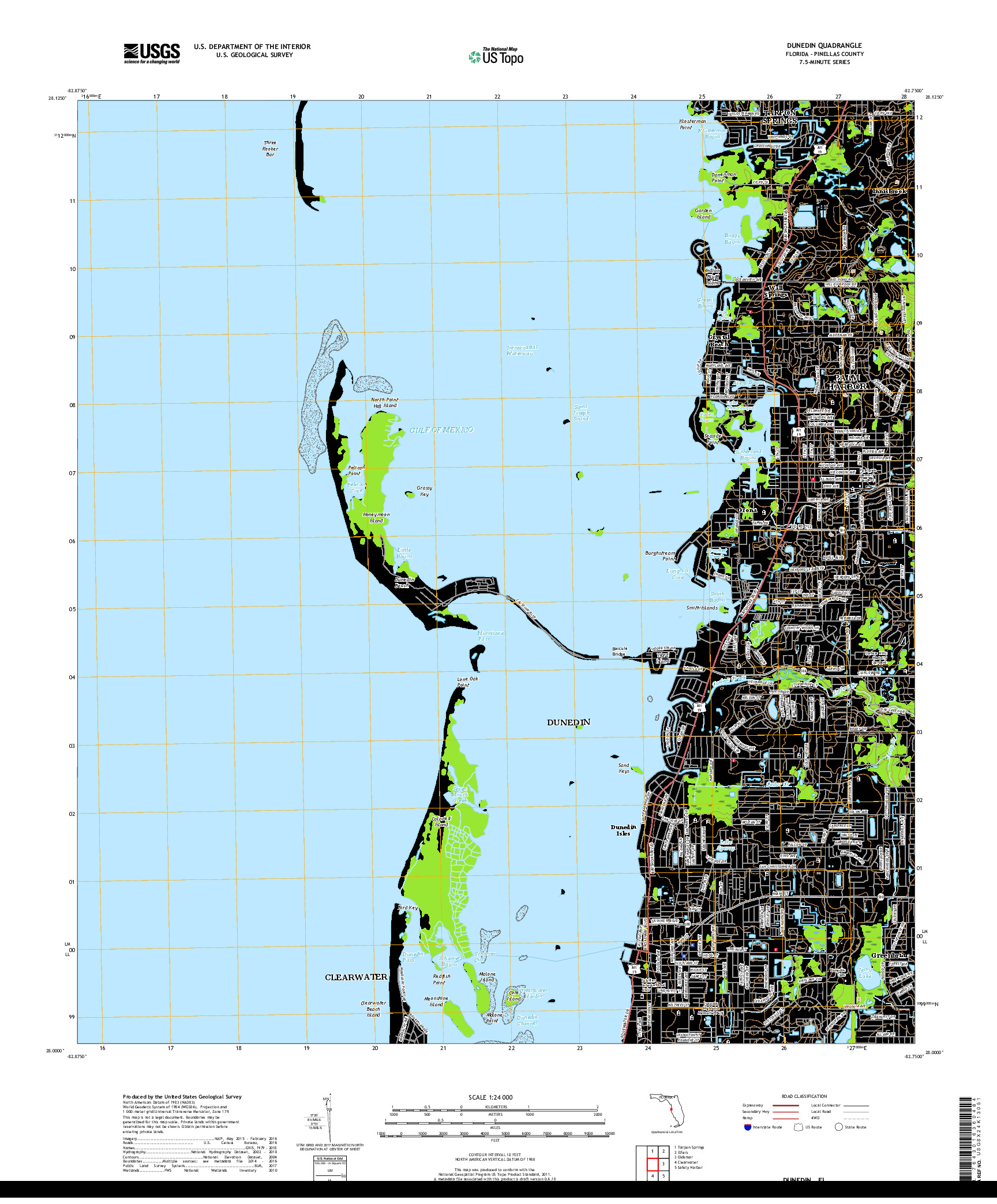 USGS US TOPO 7.5-MINUTE MAP FOR DUNEDIN, FL 2018