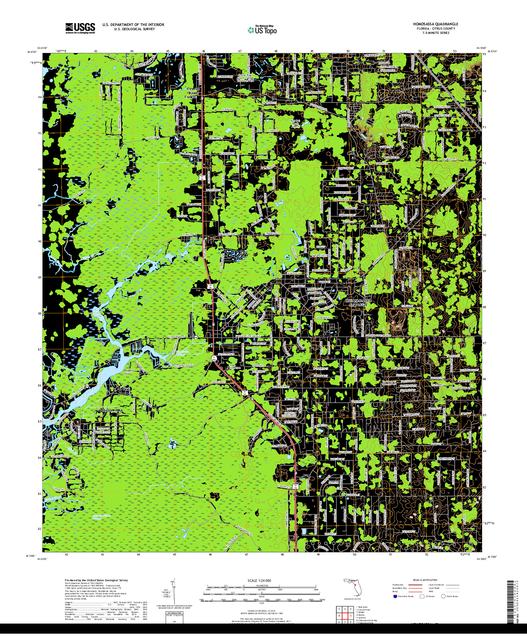 USGS US TOPO 7.5-MINUTE MAP FOR HOMOSASSA, FL 2018