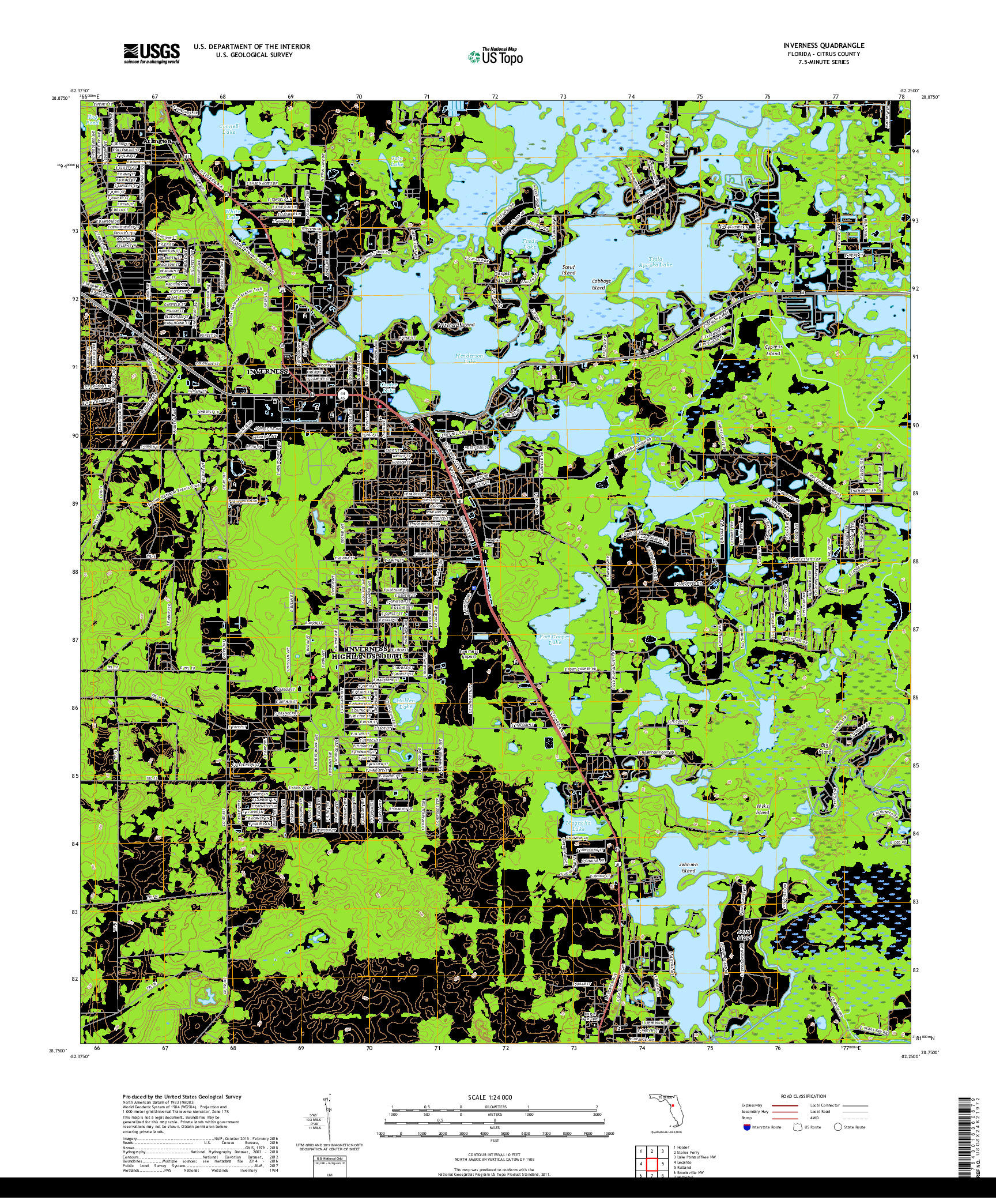 USGS US TOPO 7.5-MINUTE MAP FOR INVERNESS, FL 2018