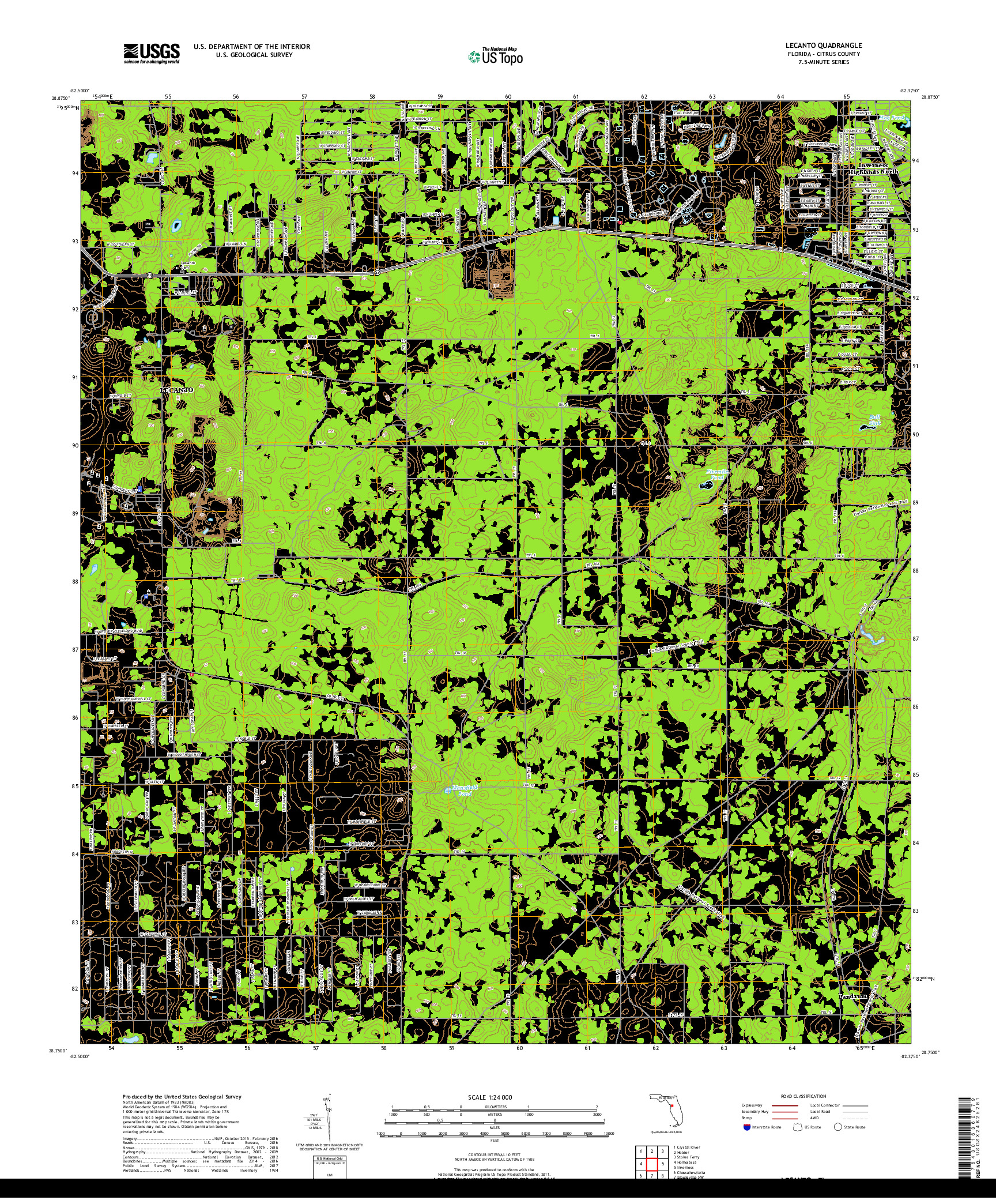 USGS US TOPO 7.5-MINUTE MAP FOR LECANTO, FL 2018