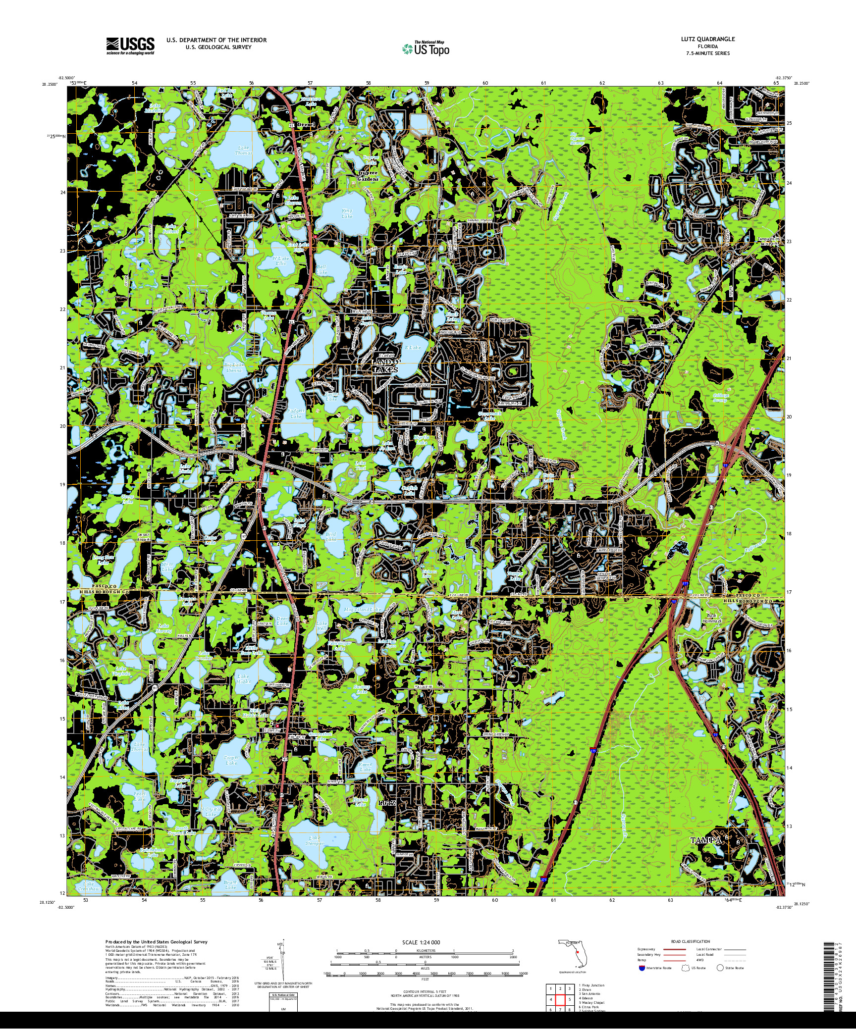 USGS US TOPO 7.5-MINUTE MAP FOR LUTZ, FL 2018