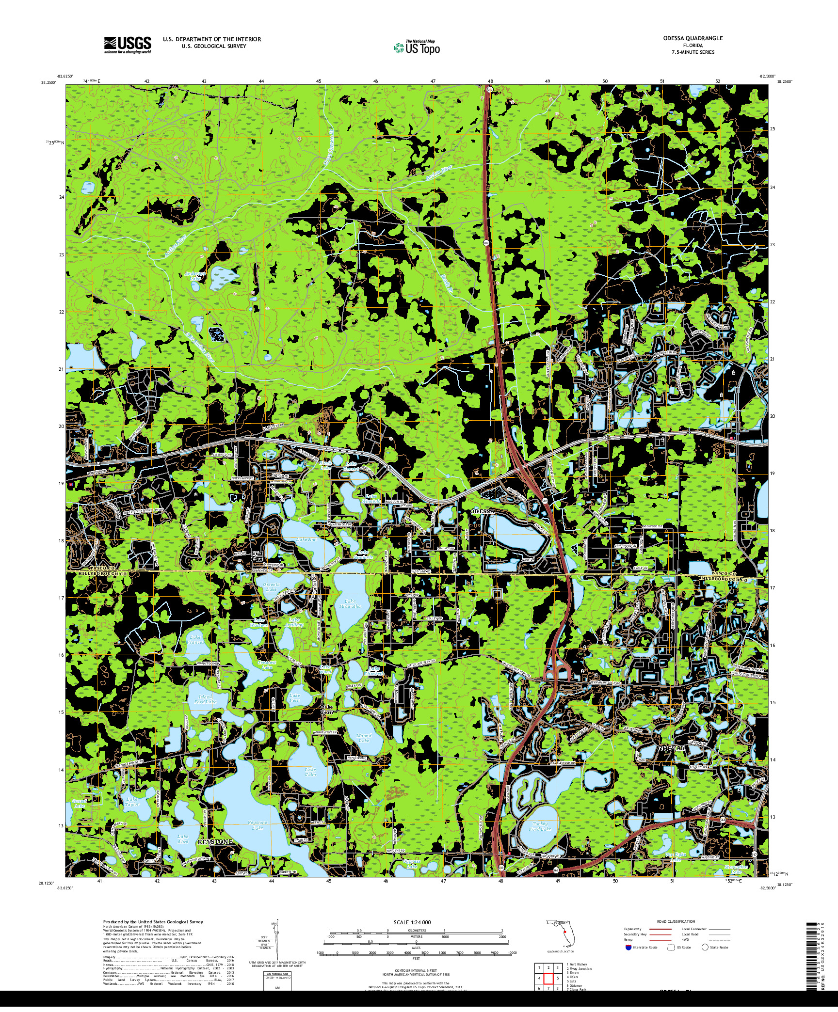 USGS US TOPO 7.5-MINUTE MAP FOR ODESSA, FL 2018