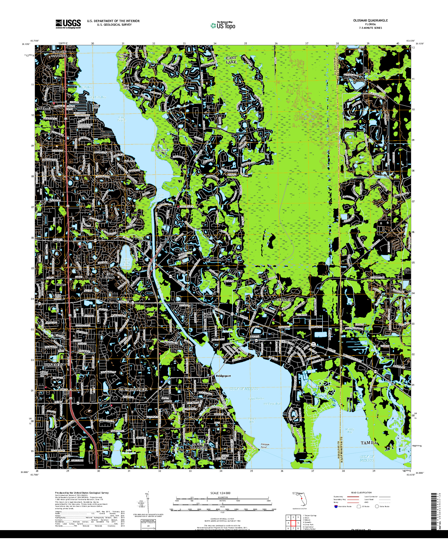 USGS US TOPO 7.5-MINUTE MAP FOR OLDSMAR, FL 2018