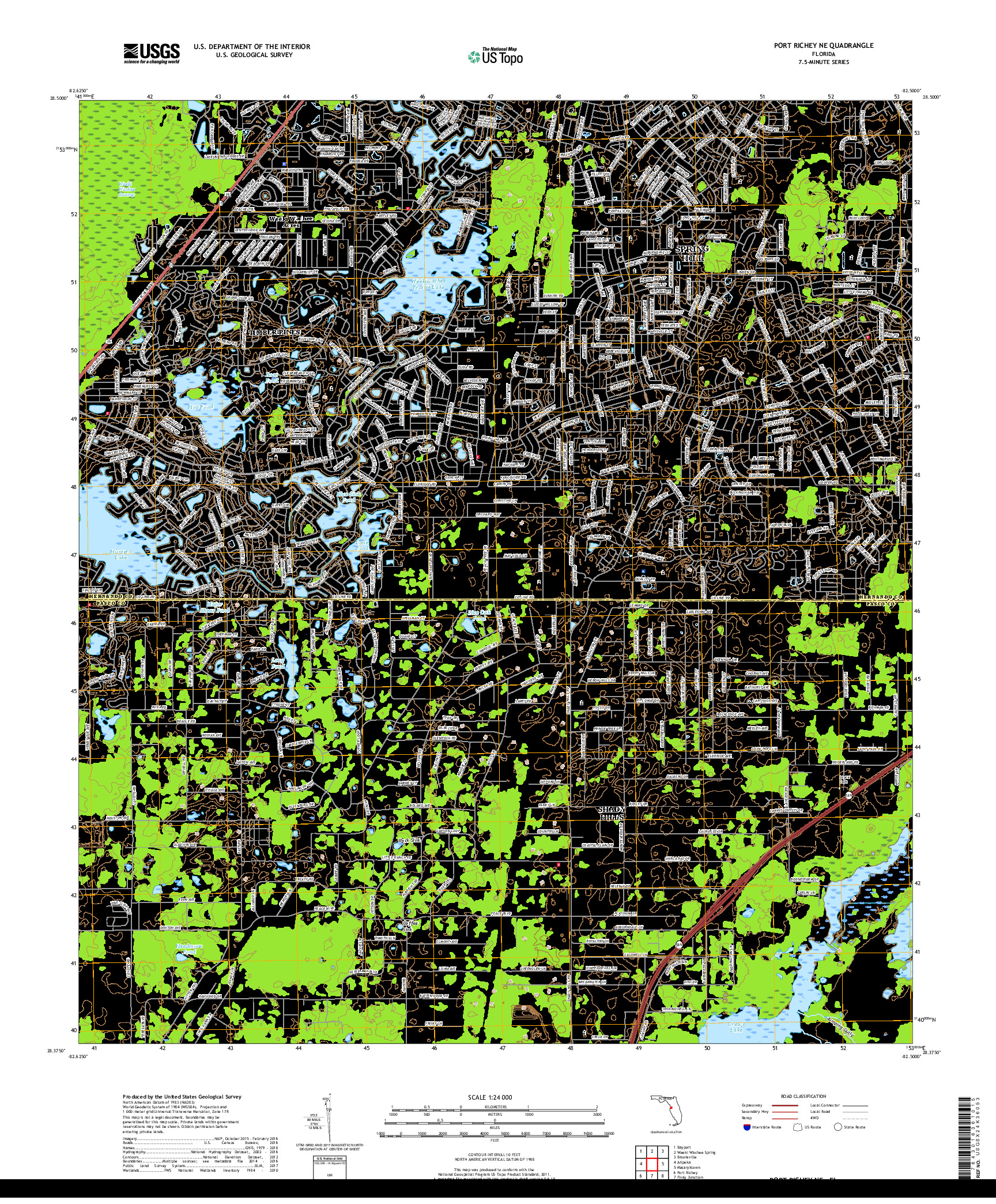 USGS US TOPO 7.5-MINUTE MAP FOR PORT RICHEY NE, FL 2018