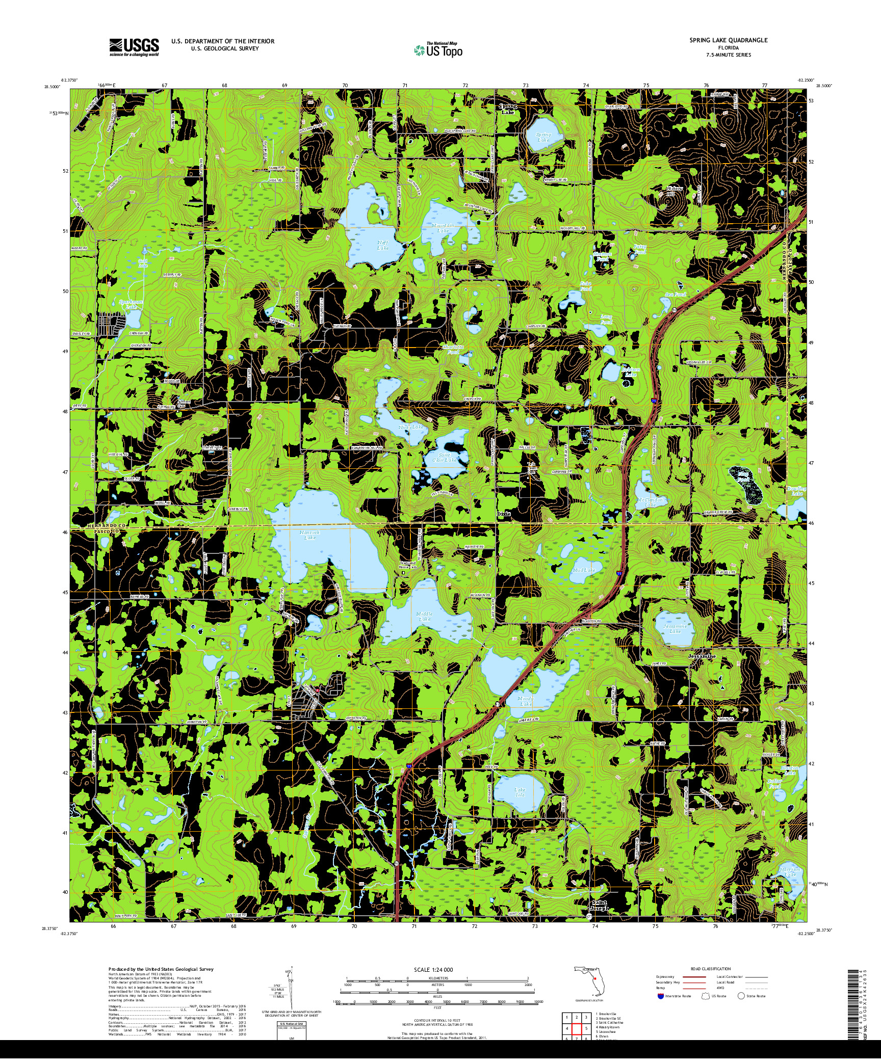 USGS US TOPO 7.5-MINUTE MAP FOR SPRING LAKE, FL 2018