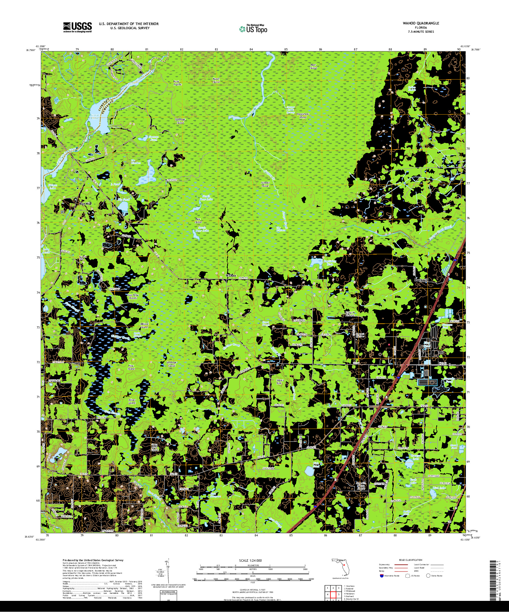 USGS US TOPO 7.5-MINUTE MAP FOR WAHOO, FL 2018