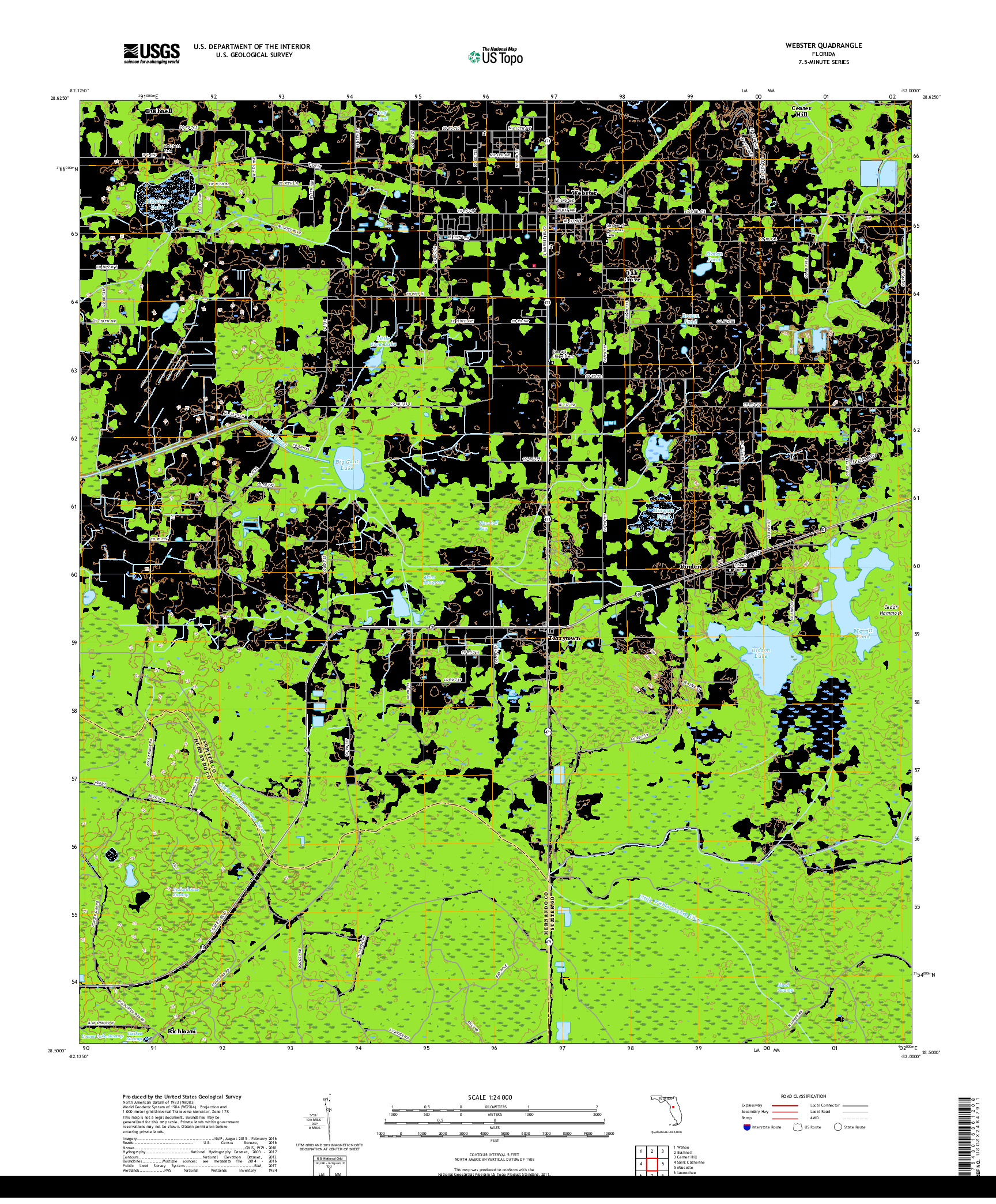 USGS US TOPO 7.5-MINUTE MAP FOR WEBSTER, FL 2018