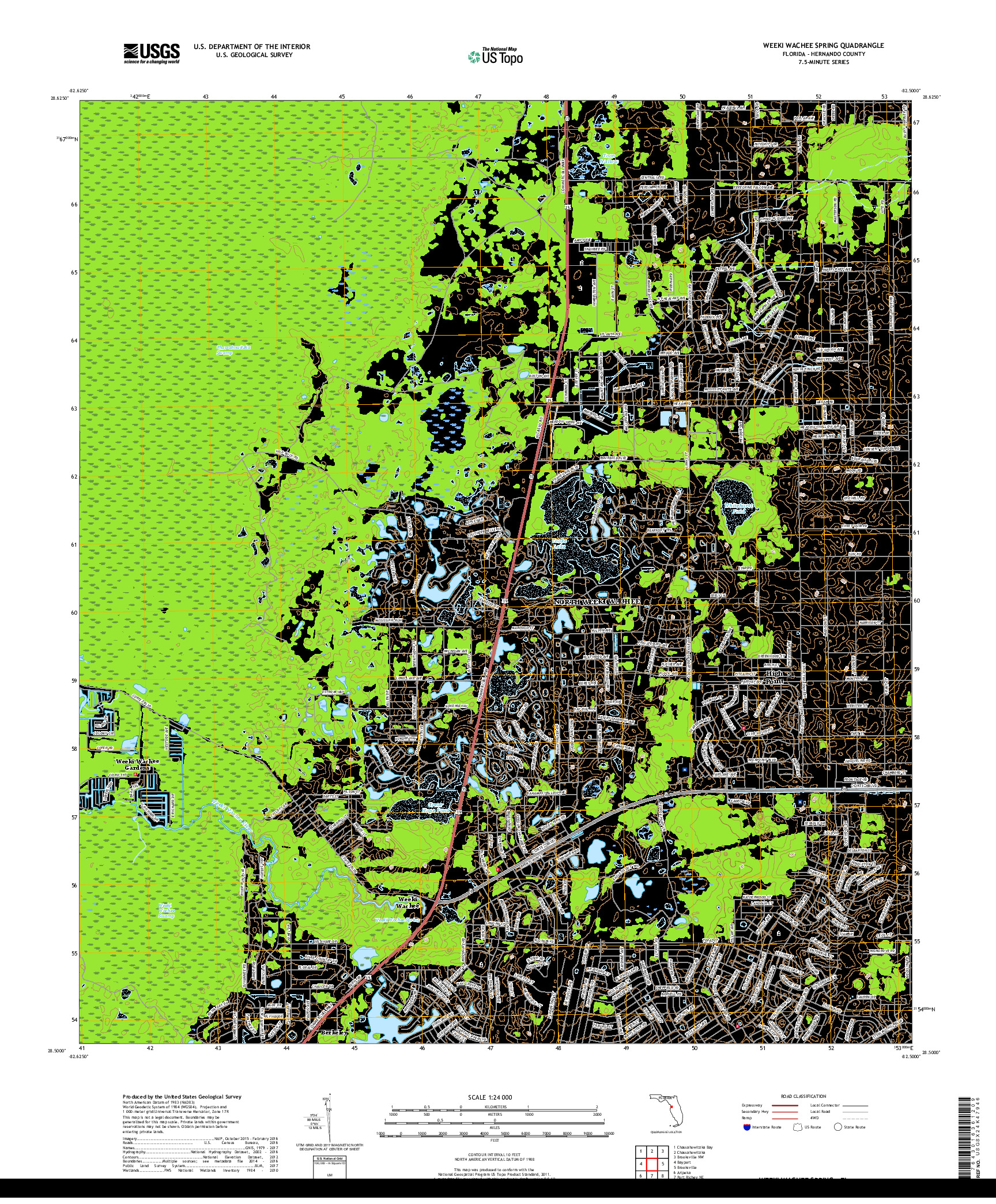 USGS US TOPO 7.5-MINUTE MAP FOR WEEKI WACHEE SPRING, FL 2018