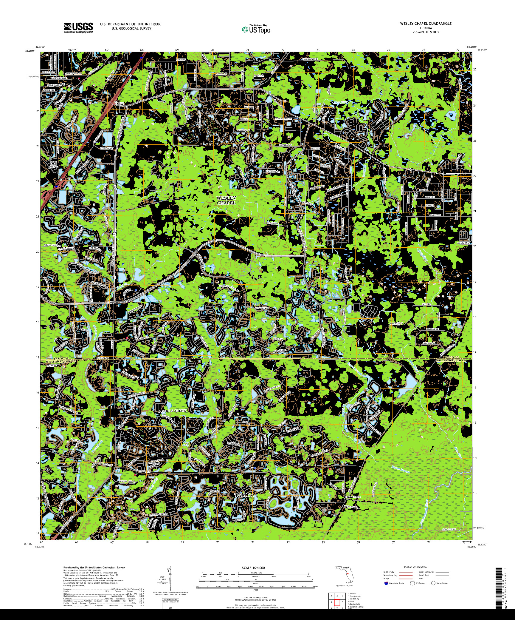 USGS US TOPO 7.5-MINUTE MAP FOR WESLEY CHAPEL, FL 2018