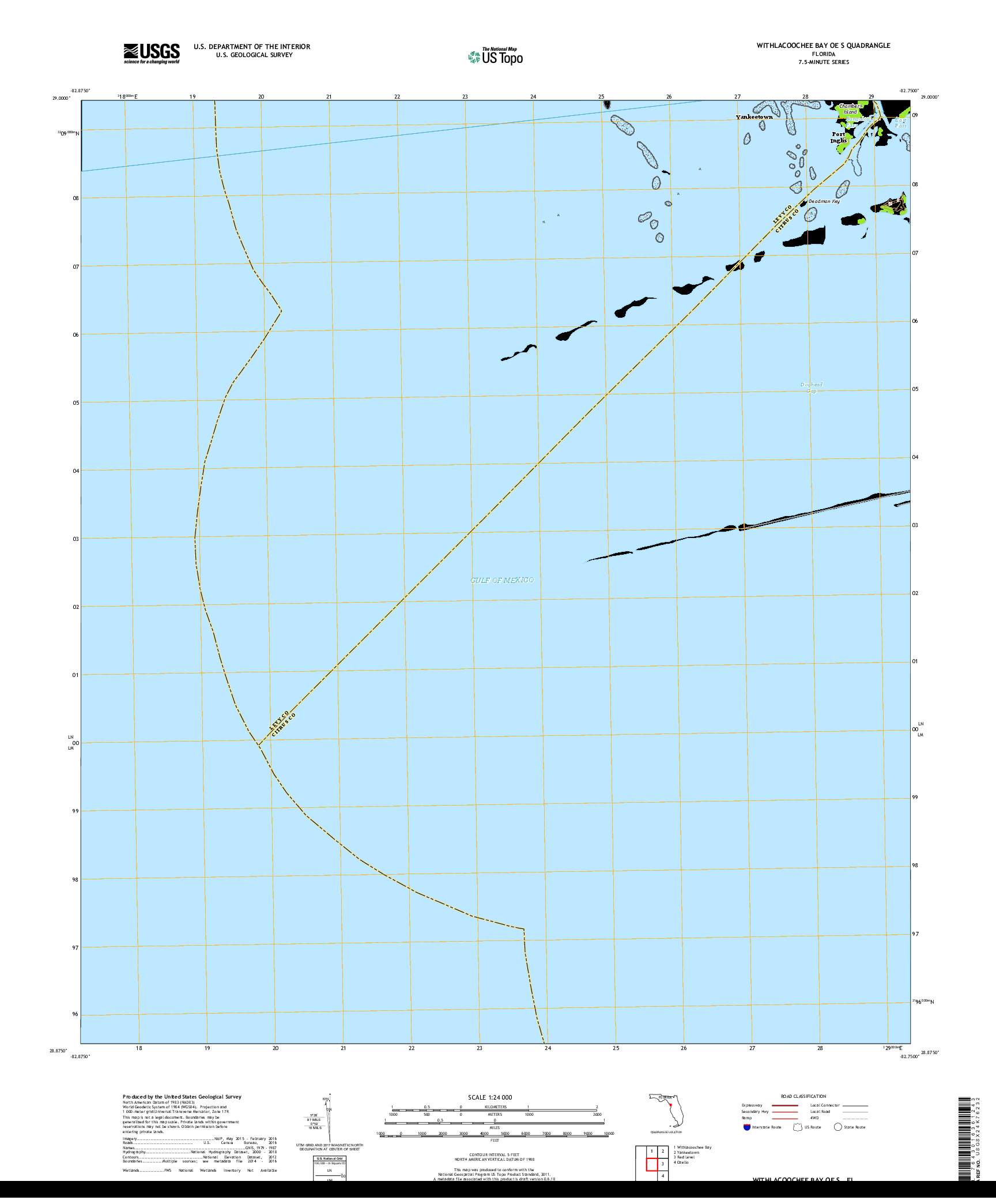 USGS US TOPO 7.5-MINUTE MAP FOR WITHLACOOCHEE BAY OE S, FL 2018