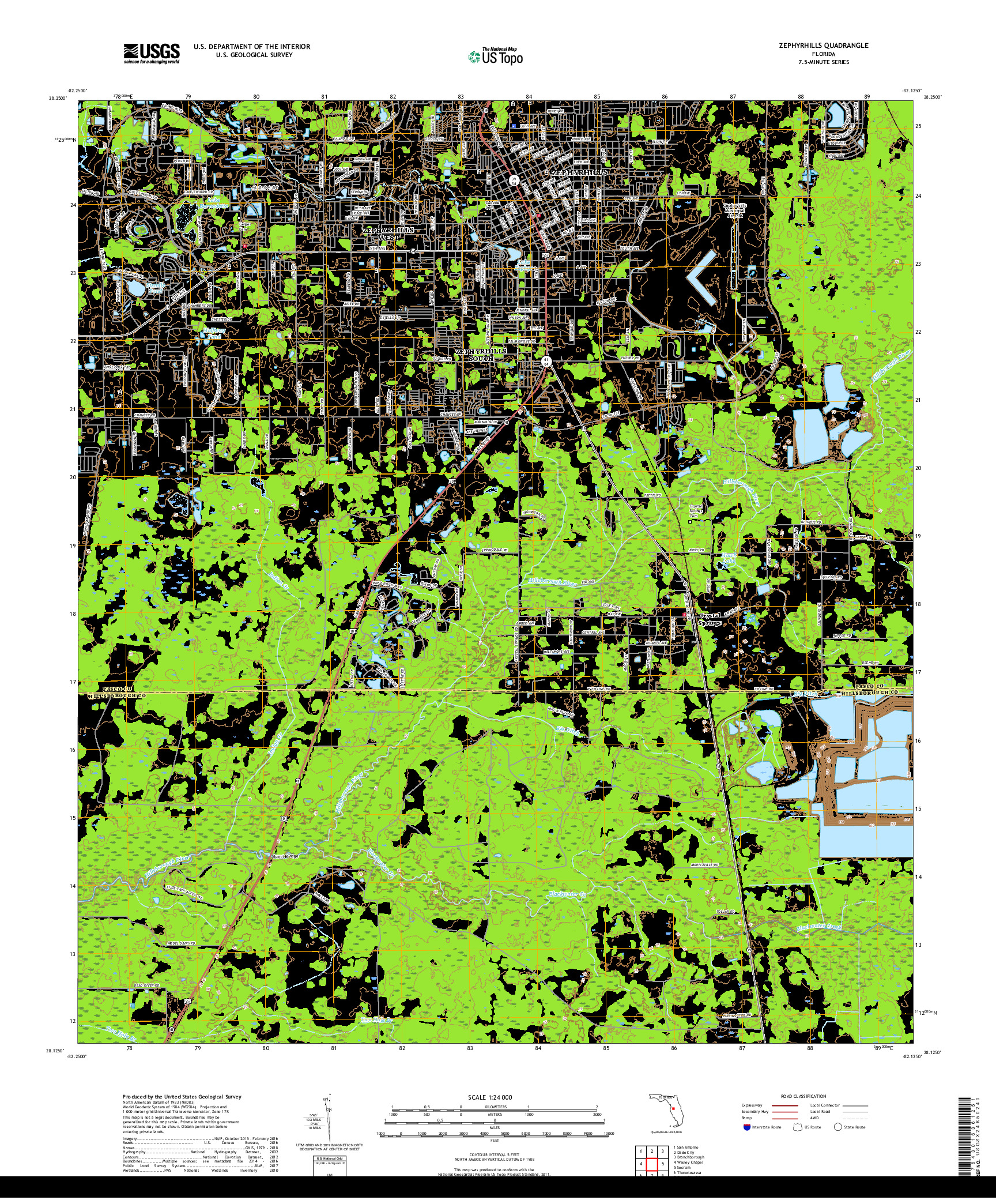 USGS US TOPO 7.5-MINUTE MAP FOR ZEPHYRHILLS, FL 2018