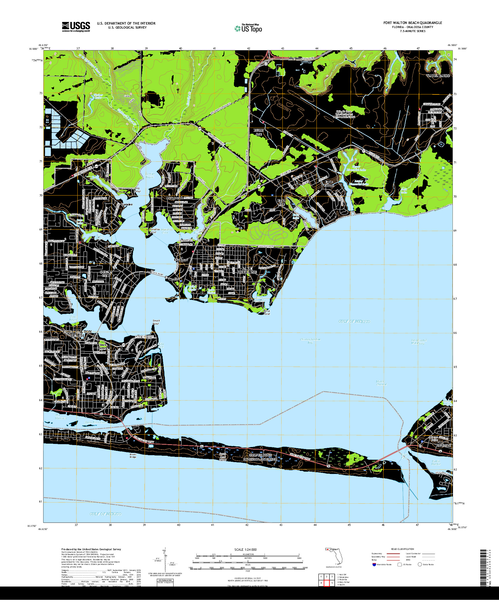 USGS US TOPO 7.5-MINUTE MAP FOR FORT WALTON BEACH, FL 2018