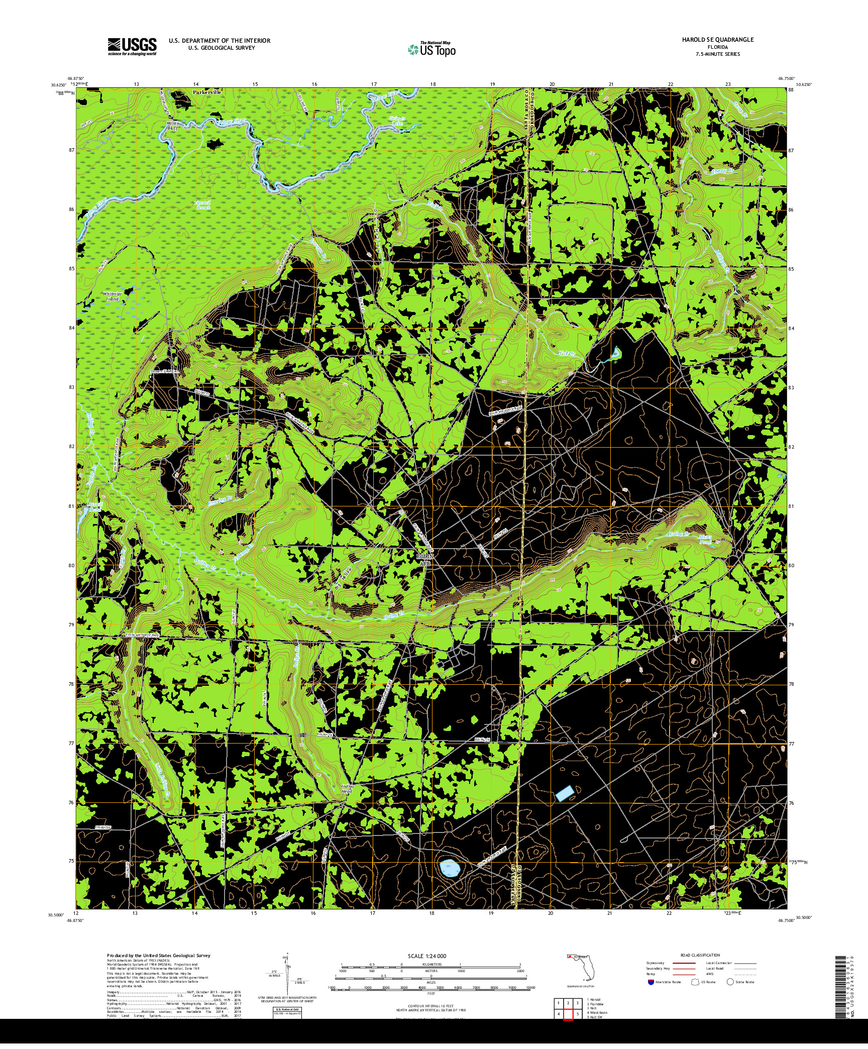 USGS US TOPO 7.5-MINUTE MAP FOR HAROLD SE, FL 2018