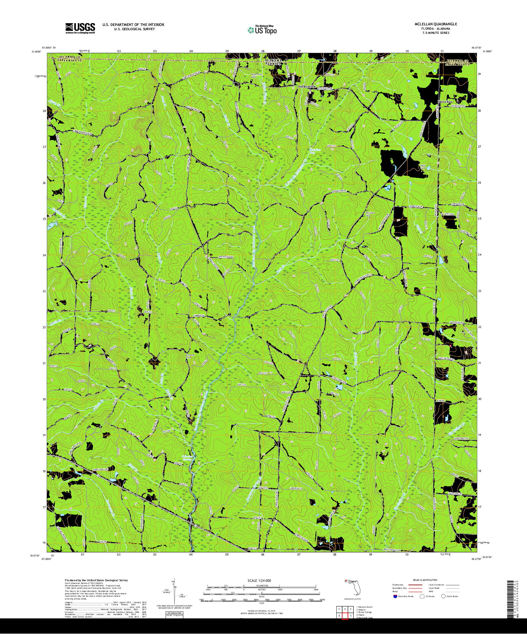 USGS US TOPO 7.5-MINUTE MAP FOR MCLELLAN, FL,AL 2018