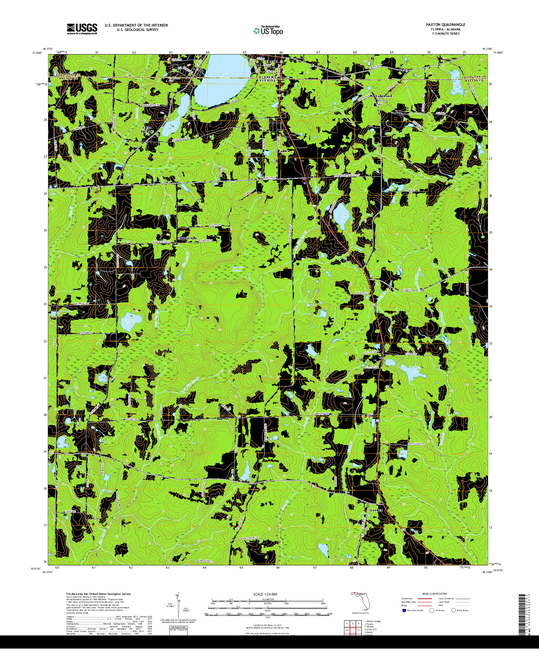 USGS US TOPO 7.5-MINUTE MAP FOR PAXTON, FL,AL 2018