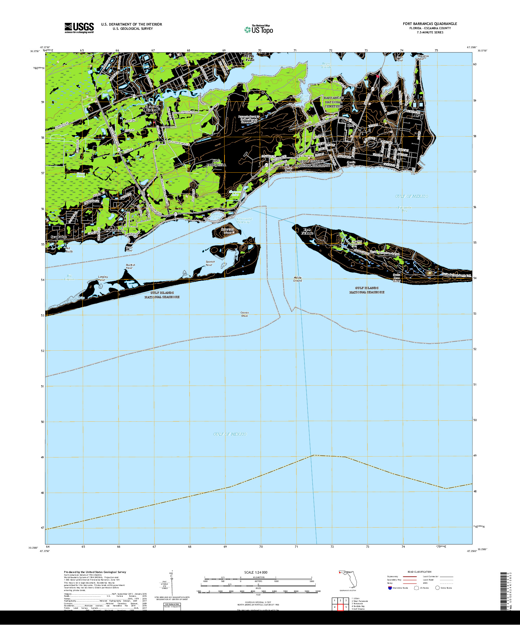 USGS US TOPO 7.5-MINUTE MAP FOR FORT BARRANCAS, FL 2018