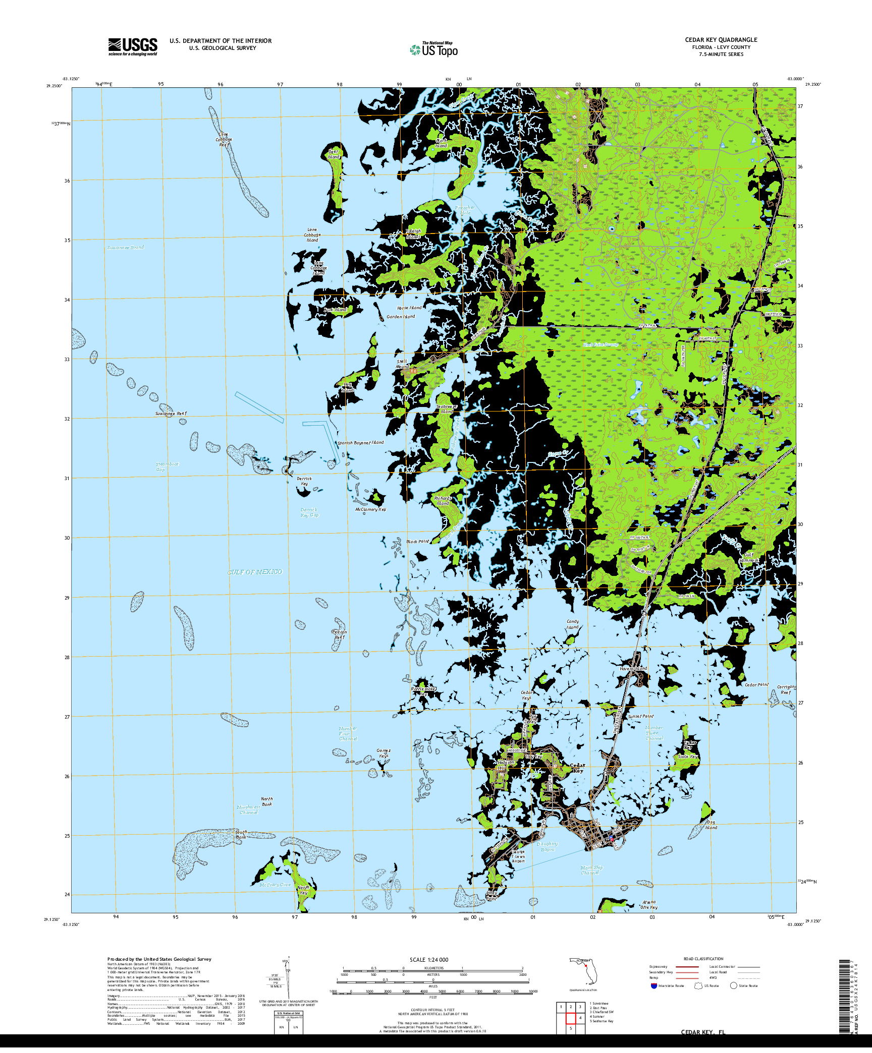 USGS US TOPO 7.5-MINUTE MAP FOR CEDAR KEY, FL 2018