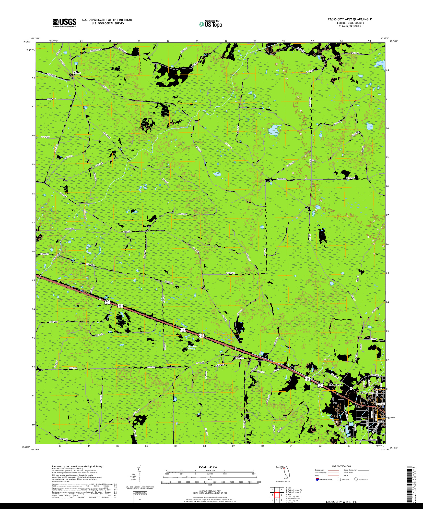USGS US TOPO 7.5-MINUTE MAP FOR CROSS CITY WEST, FL 2018