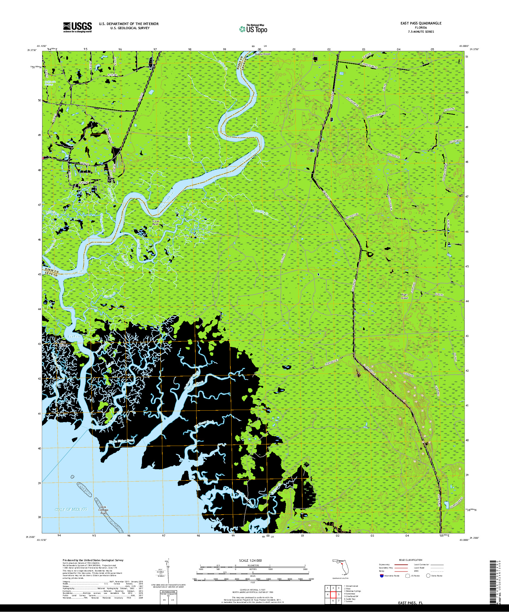 USGS US TOPO 7.5-MINUTE MAP FOR EAST PASS, FL 2018