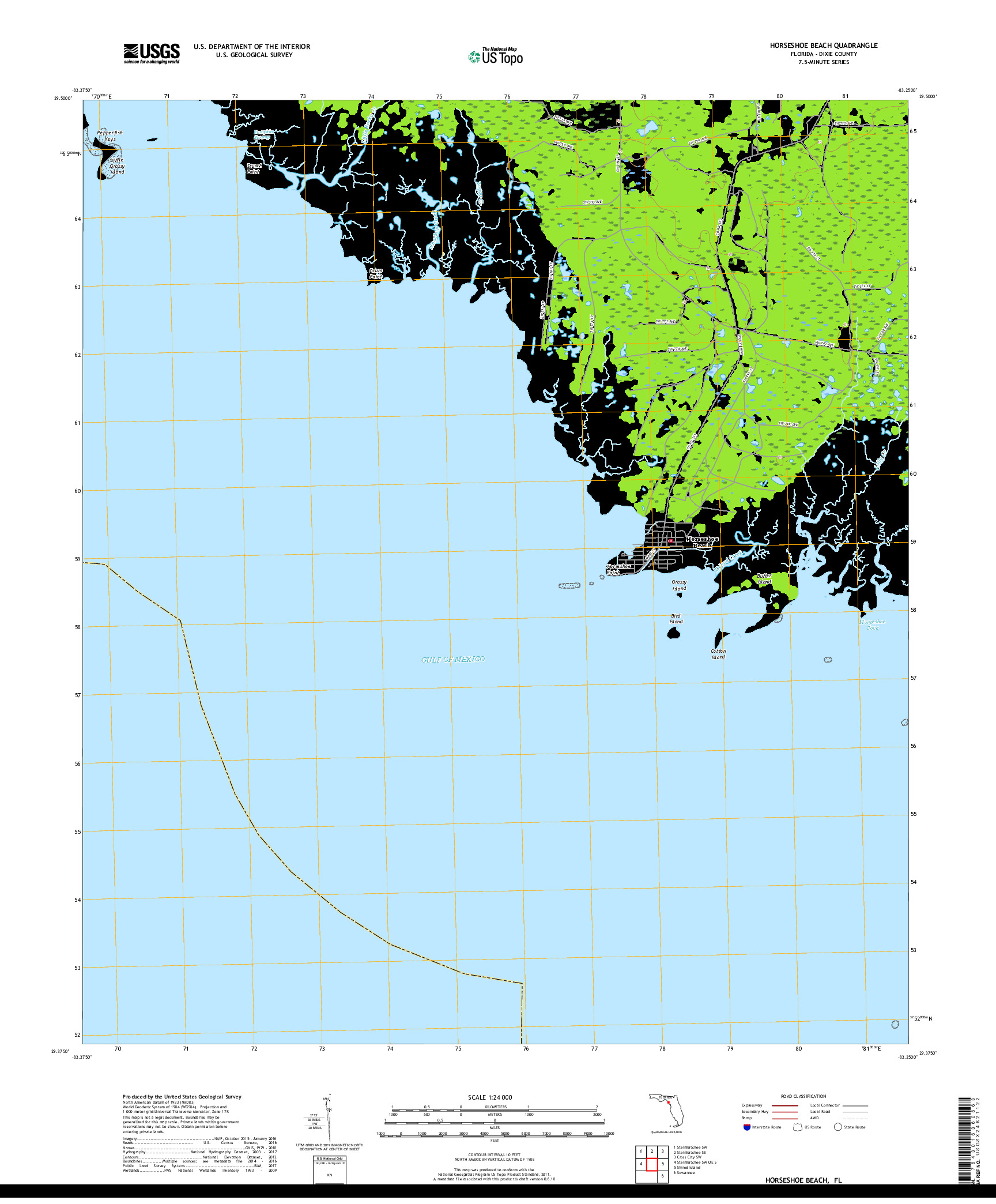 USGS US TOPO 7.5-MINUTE MAP FOR HORSESHOE BEACH, FL 2018
