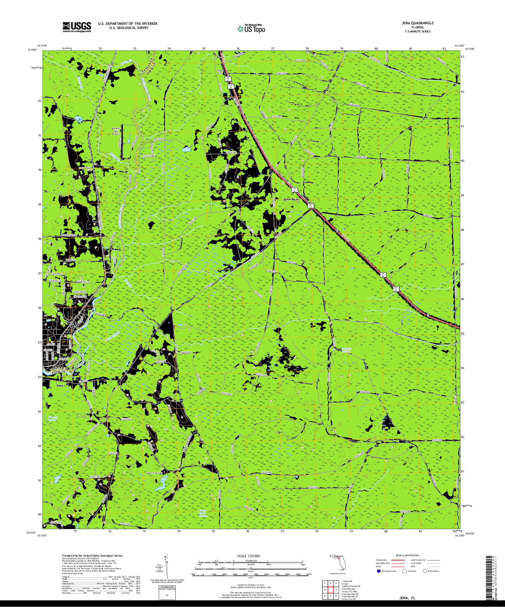 USGS US TOPO 7.5-MINUTE MAP FOR JENA, FL 2018