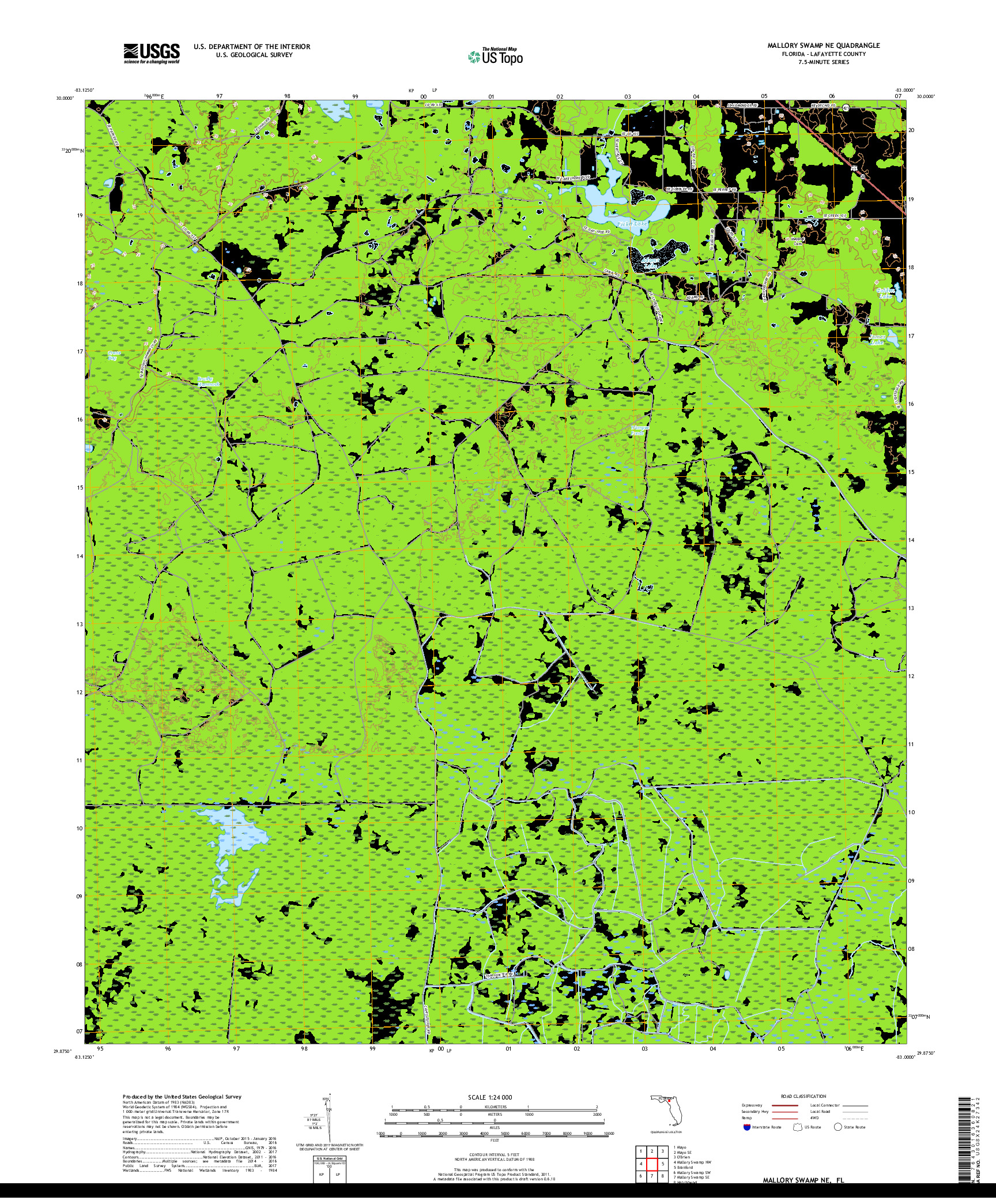 USGS US TOPO 7.5-MINUTE MAP FOR MALLORY SWAMP NE, FL 2018