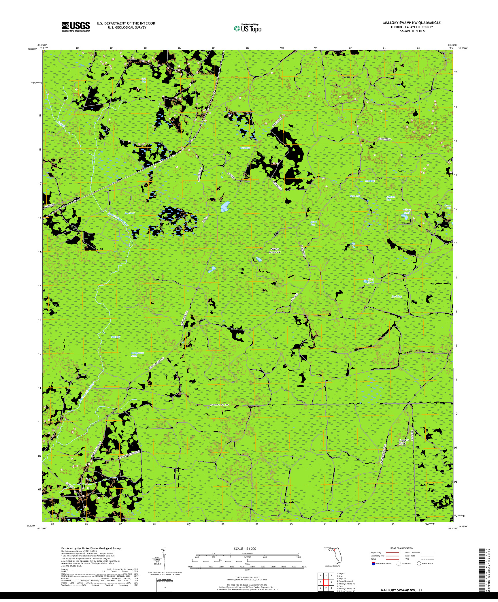 USGS US TOPO 7.5-MINUTE MAP FOR MALLORY SWAMP NW, FL 2018