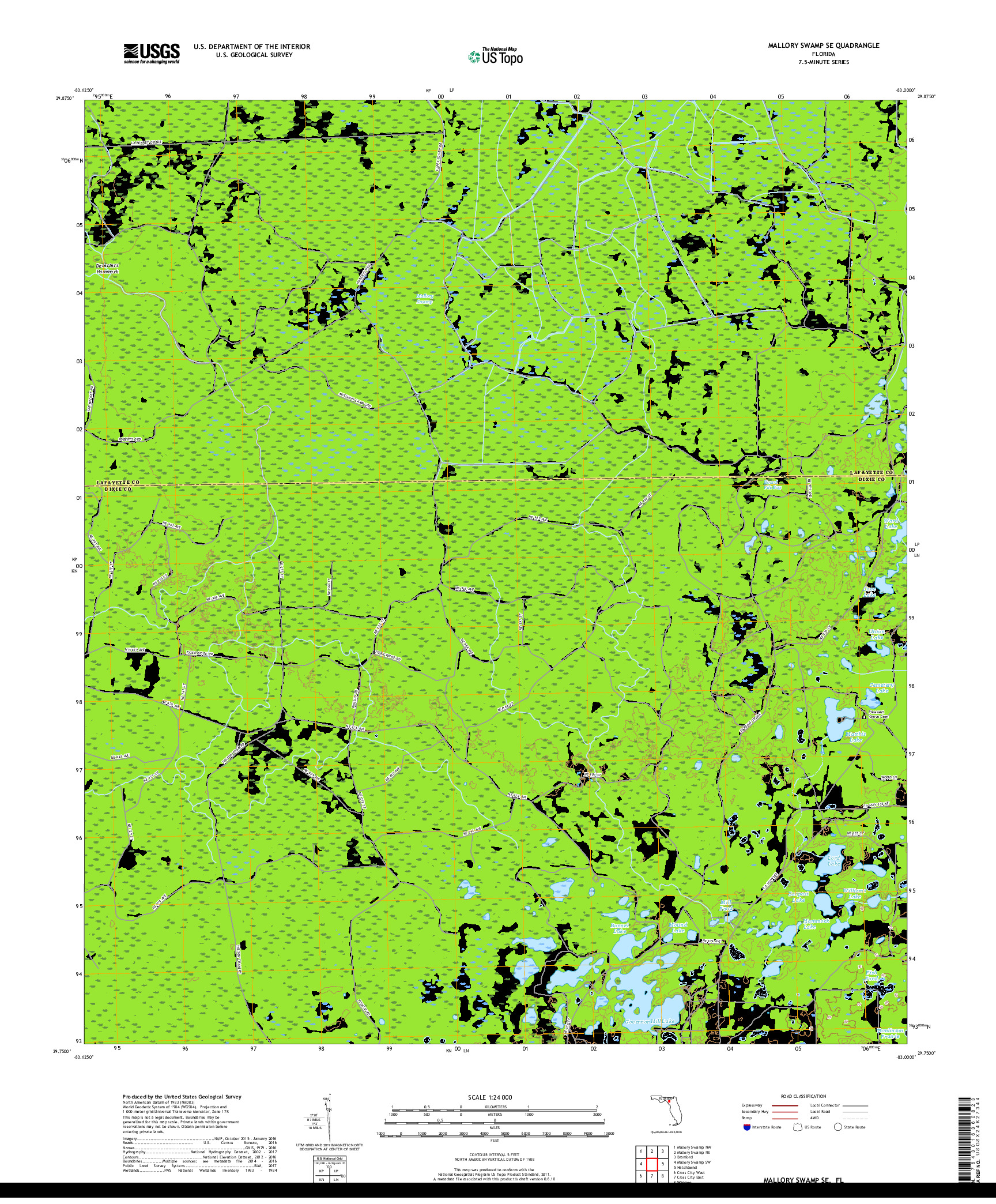 USGS US TOPO 7.5-MINUTE MAP FOR MALLORY SWAMP SE, FL 2018