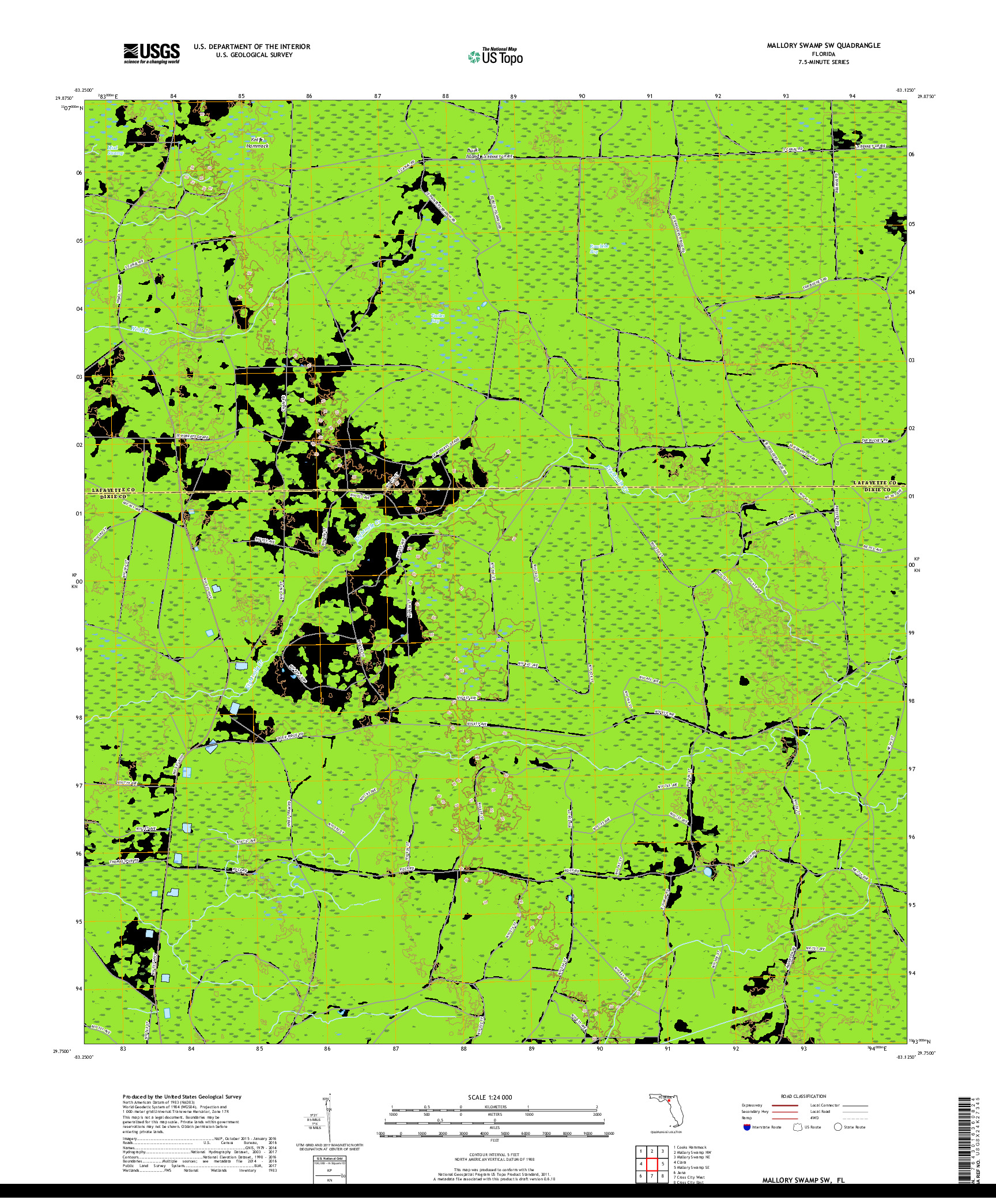 USGS US TOPO 7.5-MINUTE MAP FOR MALLORY SWAMP SW, FL 2018