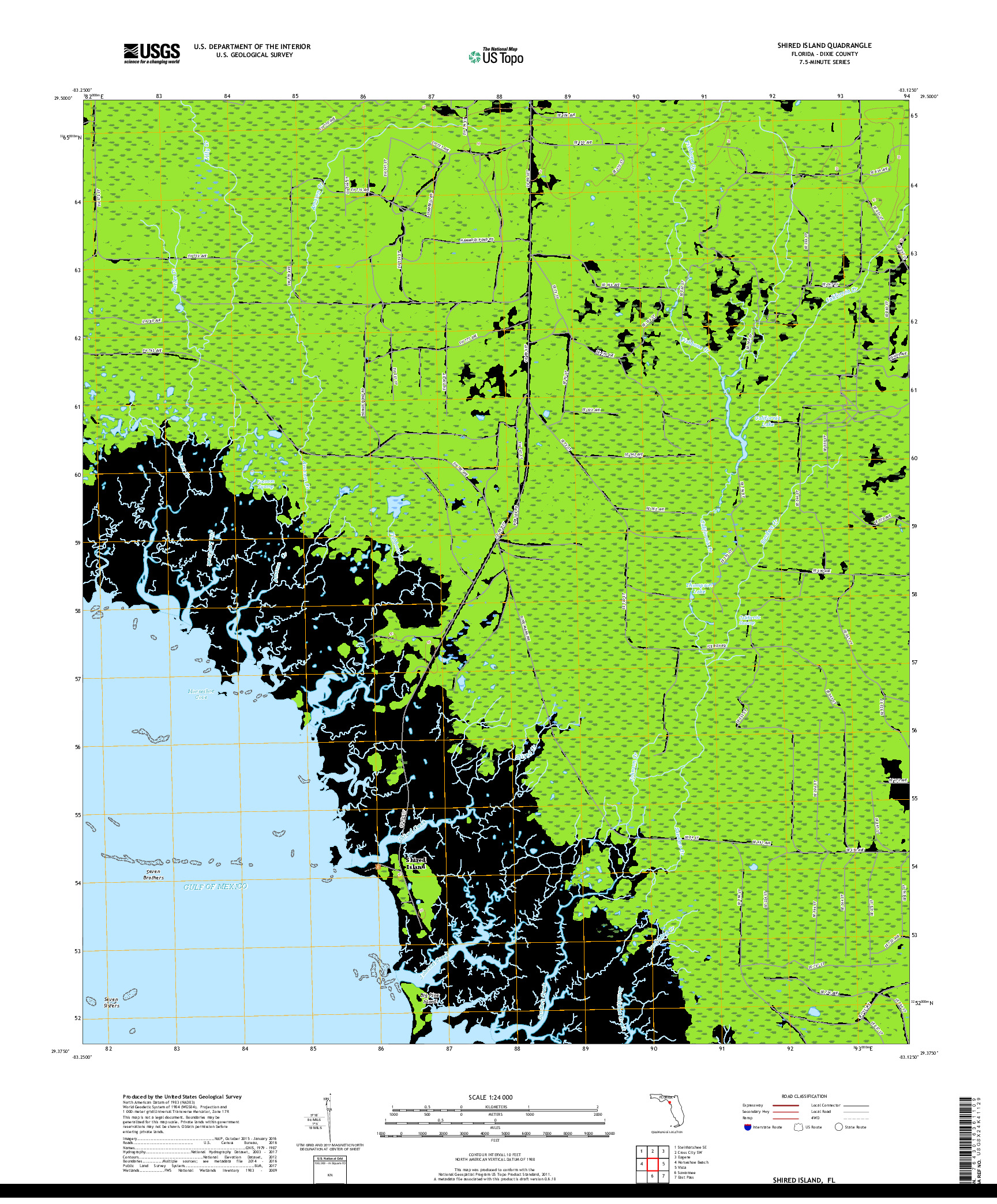 USGS US TOPO 7.5-MINUTE MAP FOR SHIRED ISLAND, FL 2018