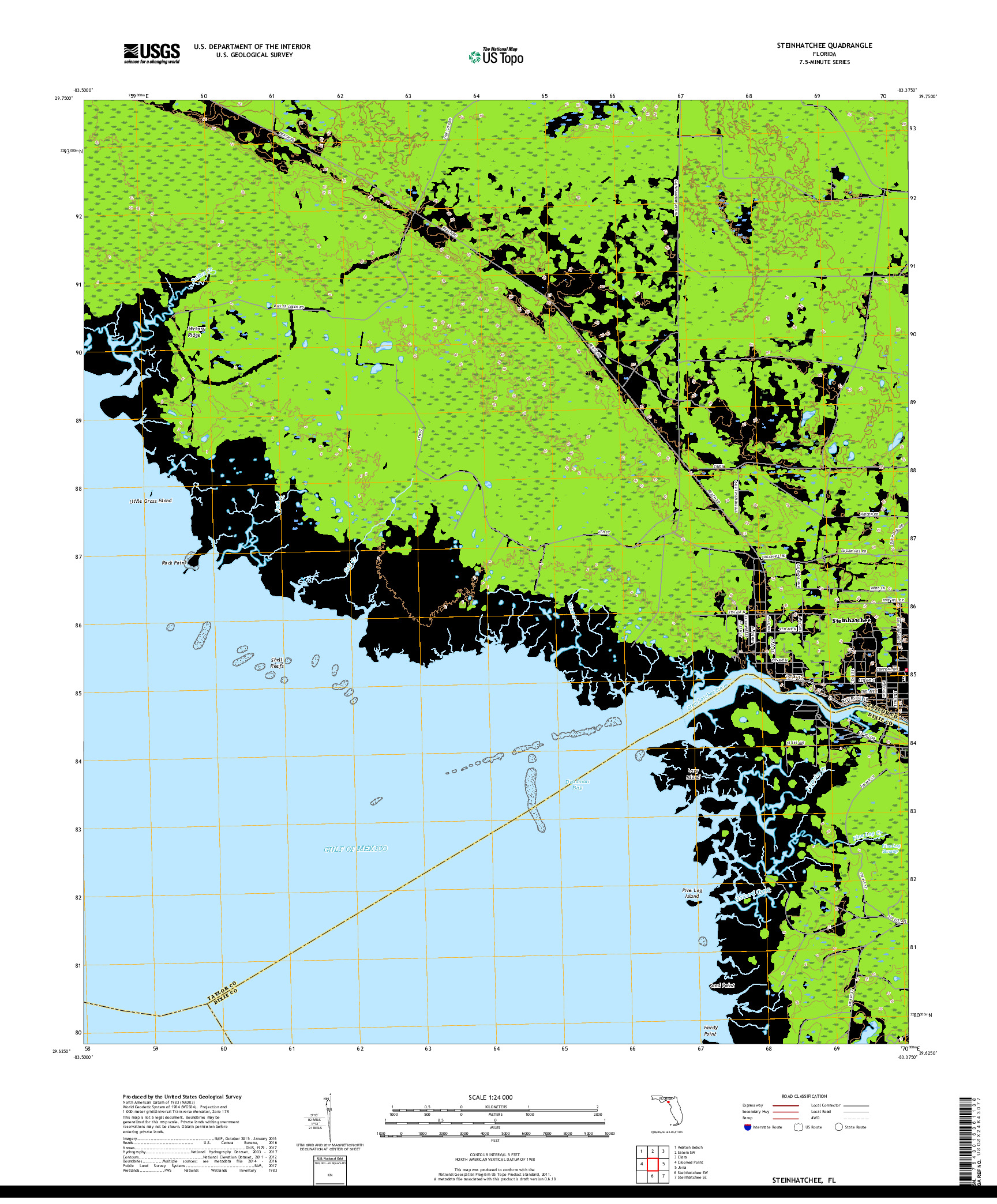 USGS US TOPO 7.5-MINUTE MAP FOR STEINHATCHEE, FL 2018