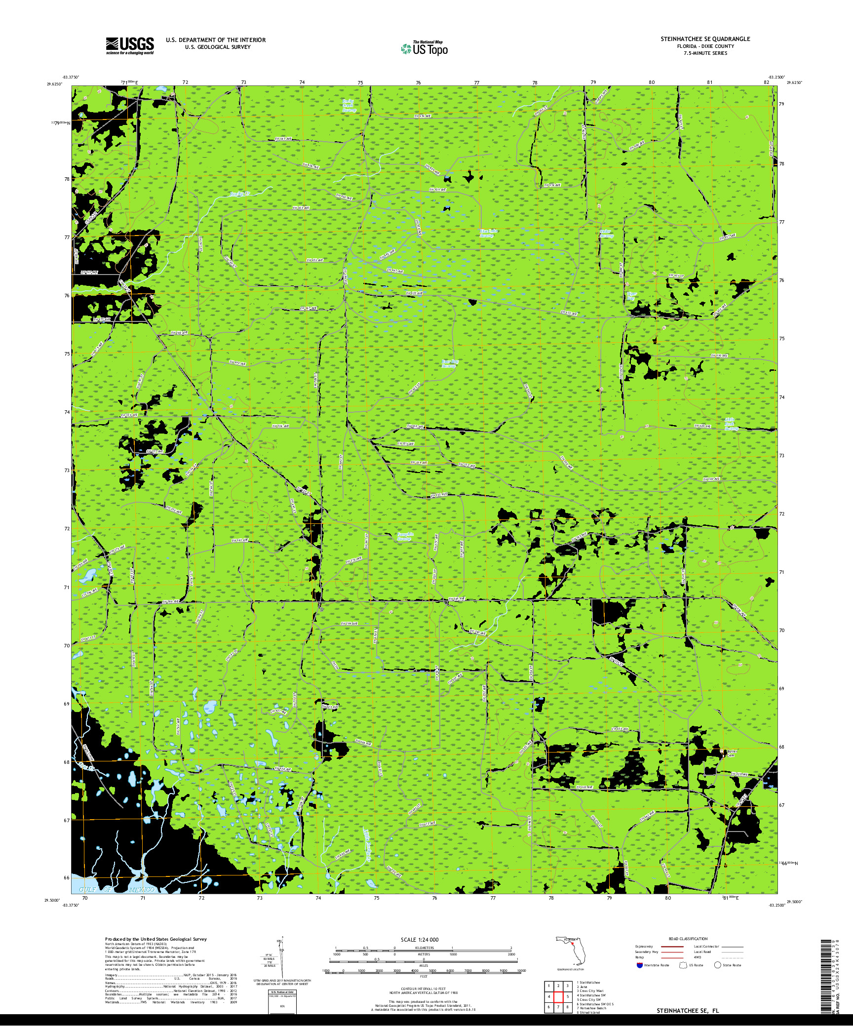 USGS US TOPO 7.5-MINUTE MAP FOR STEINHATCHEE SE, FL 2018