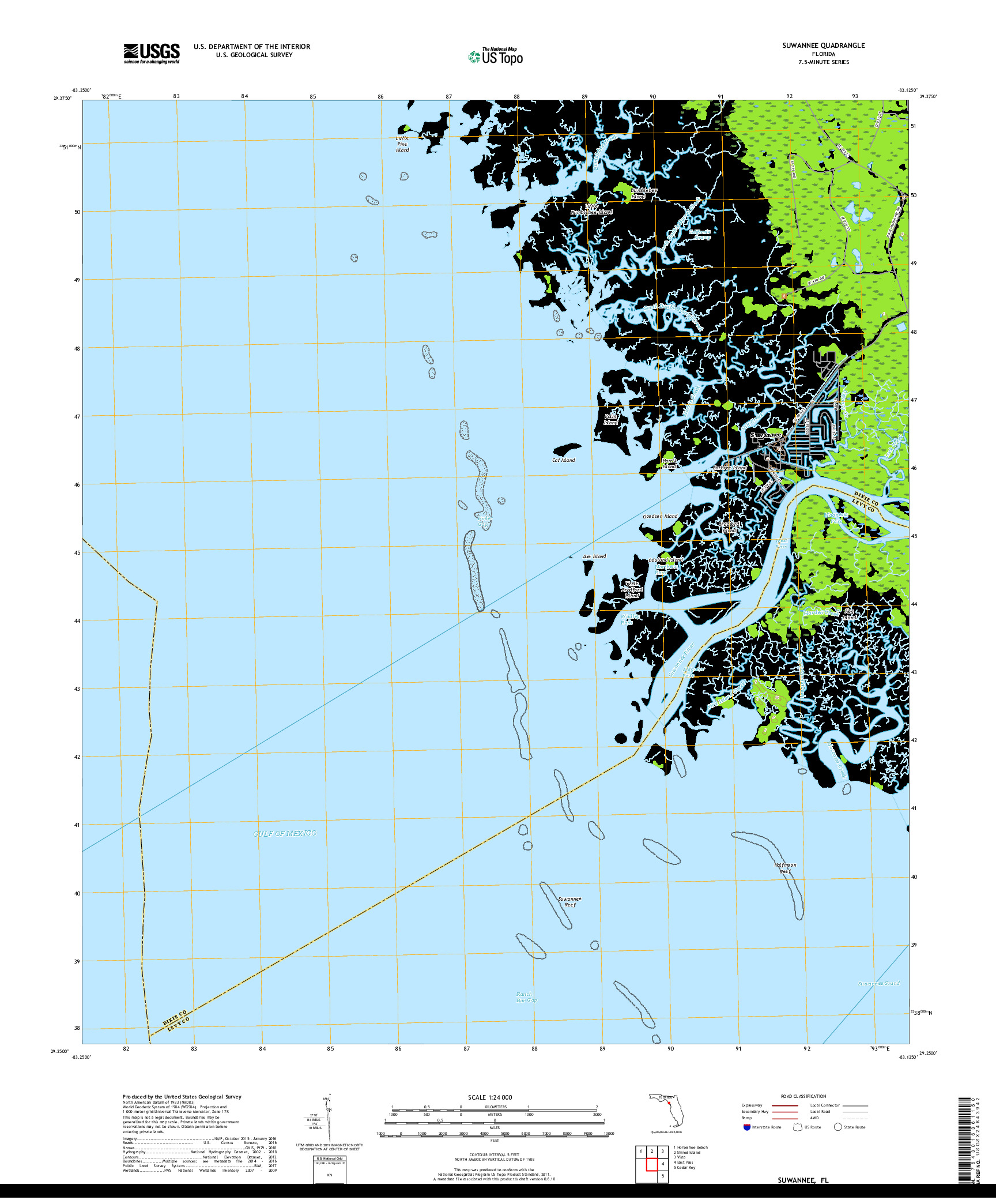 USGS US TOPO 7.5-MINUTE MAP FOR SUWANNEE, FL 2018