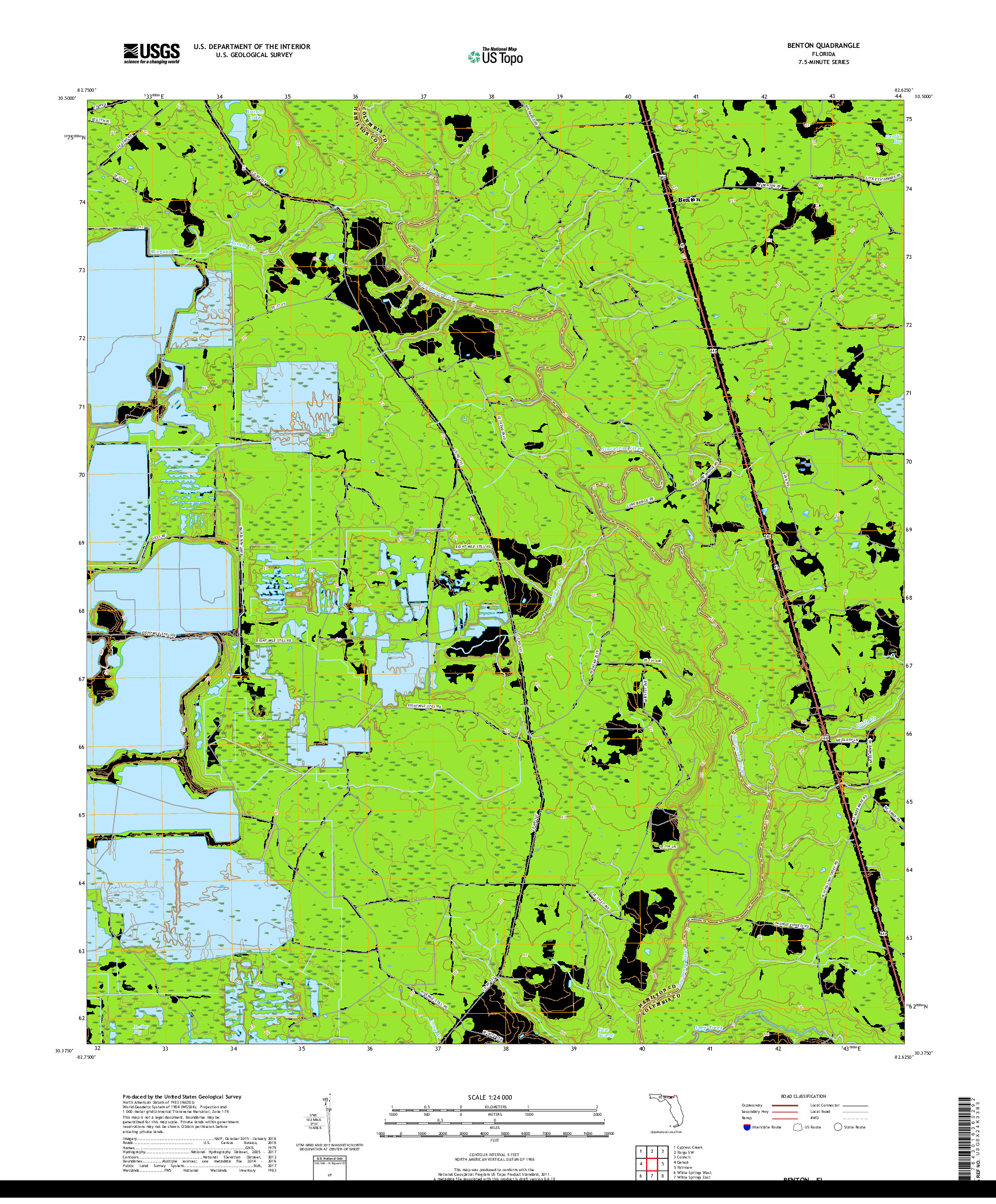 USGS US TOPO 7.5-MINUTE MAP FOR BENTON, FL 2018