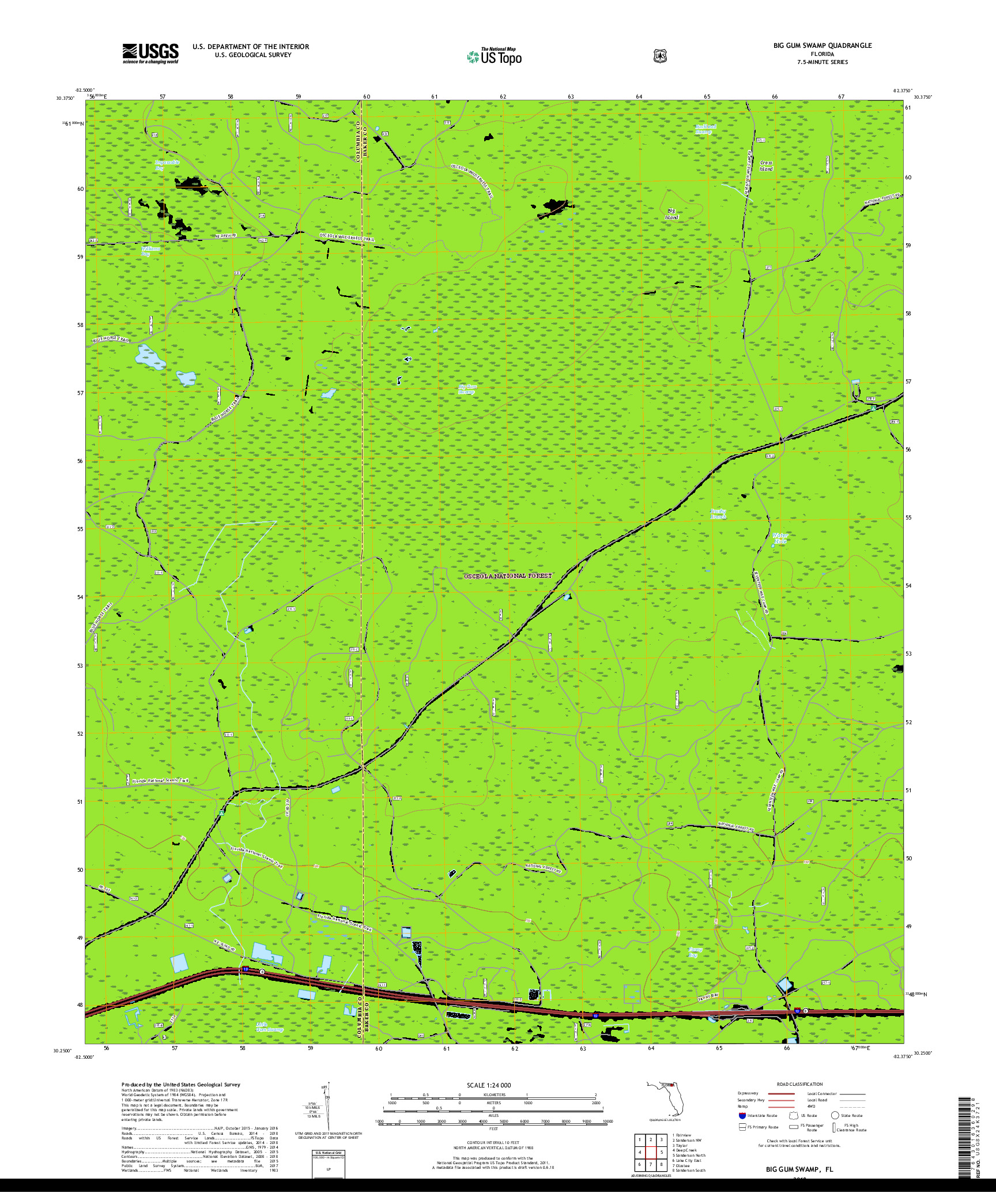 USGS US TOPO 7.5-MINUTE MAP FOR BIG GUM SWAMP, FL 2018