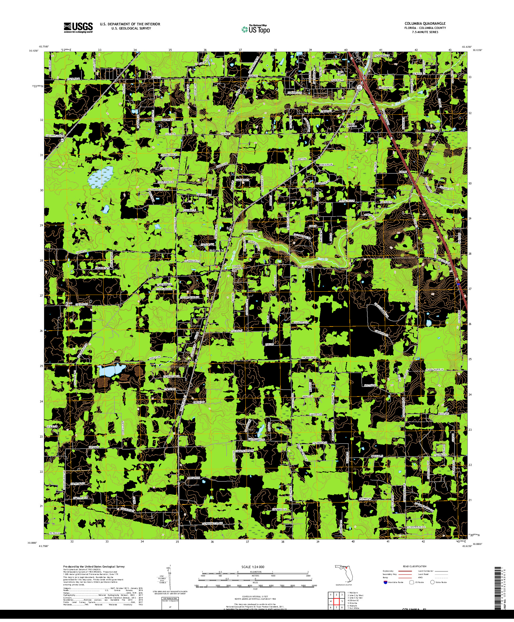 USGS US TOPO 7.5-MINUTE MAP FOR COLUMBIA, FL 2018