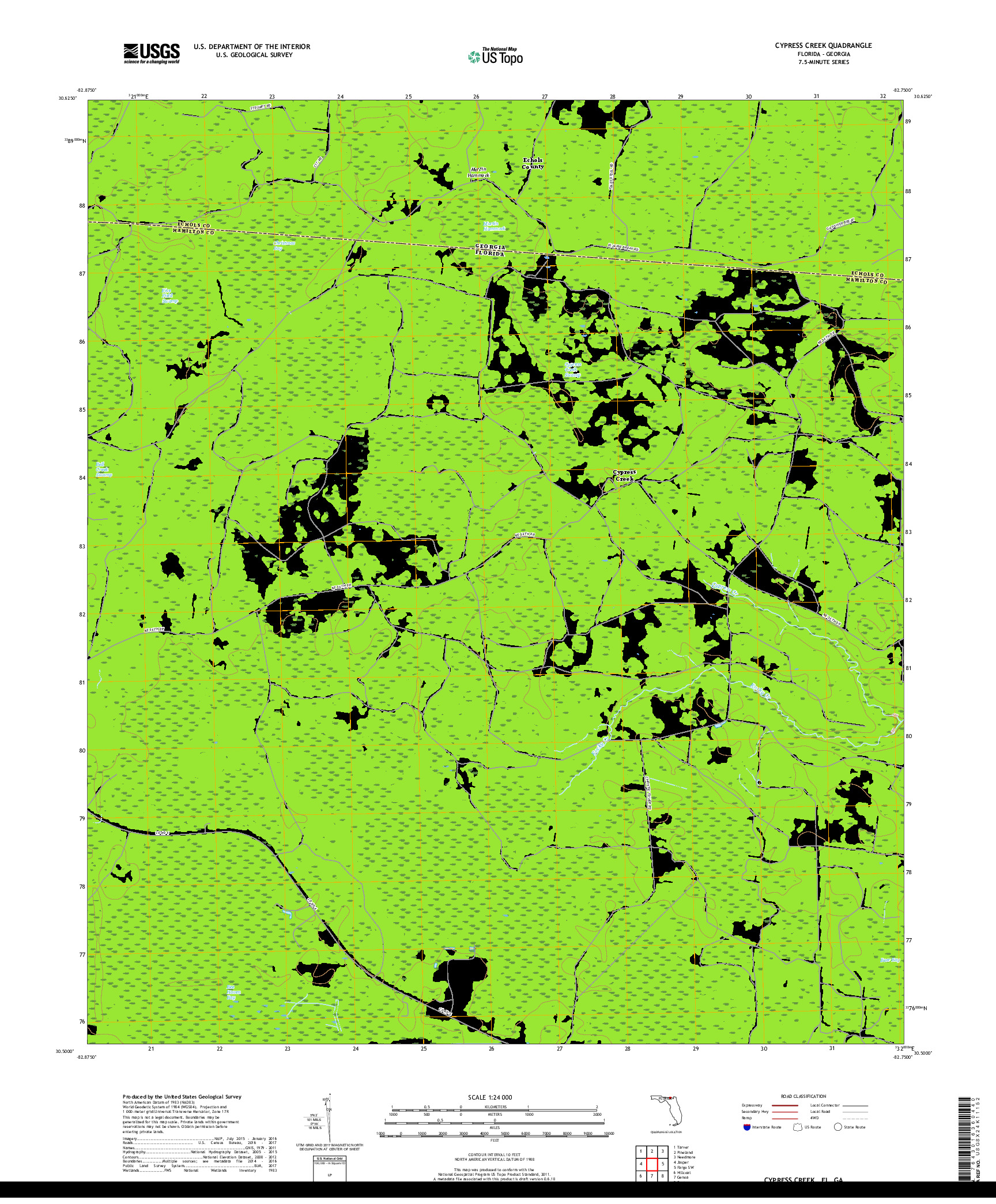 USGS US TOPO 7.5-MINUTE MAP FOR CYPRESS CREEK, FL,GA 2018