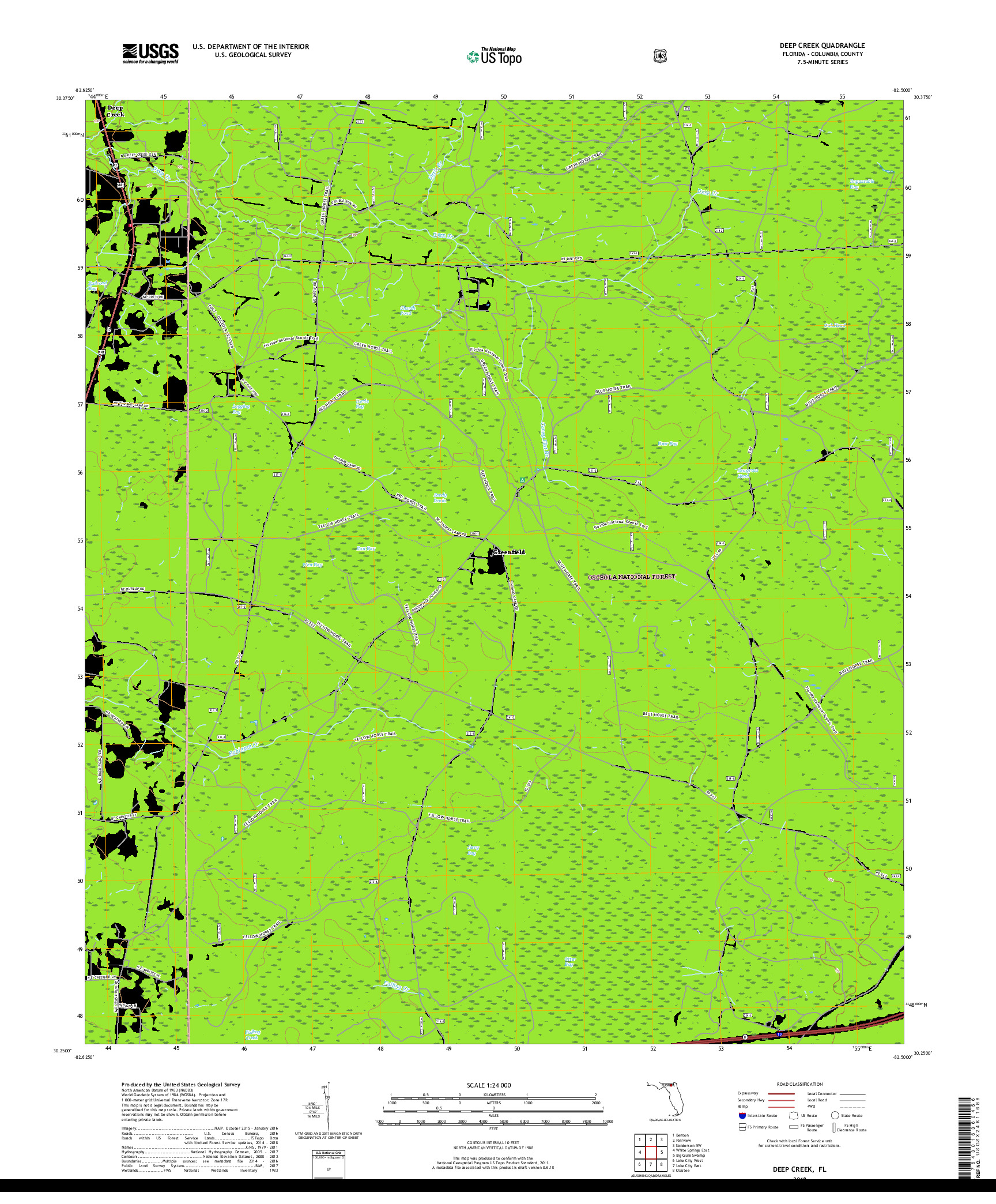 USGS US TOPO 7.5-MINUTE MAP FOR DEEP CREEK, FL 2018