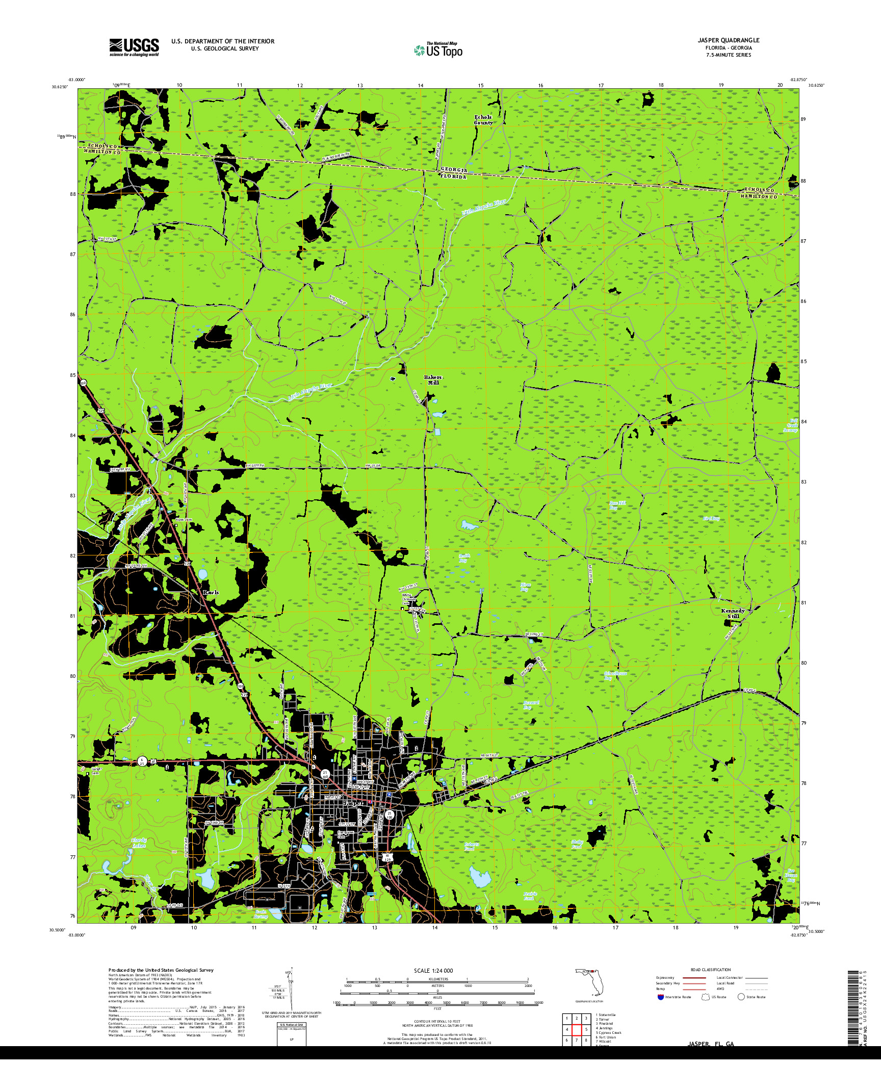 USGS US TOPO 7.5-MINUTE MAP FOR JASPER, FL,GA 2018