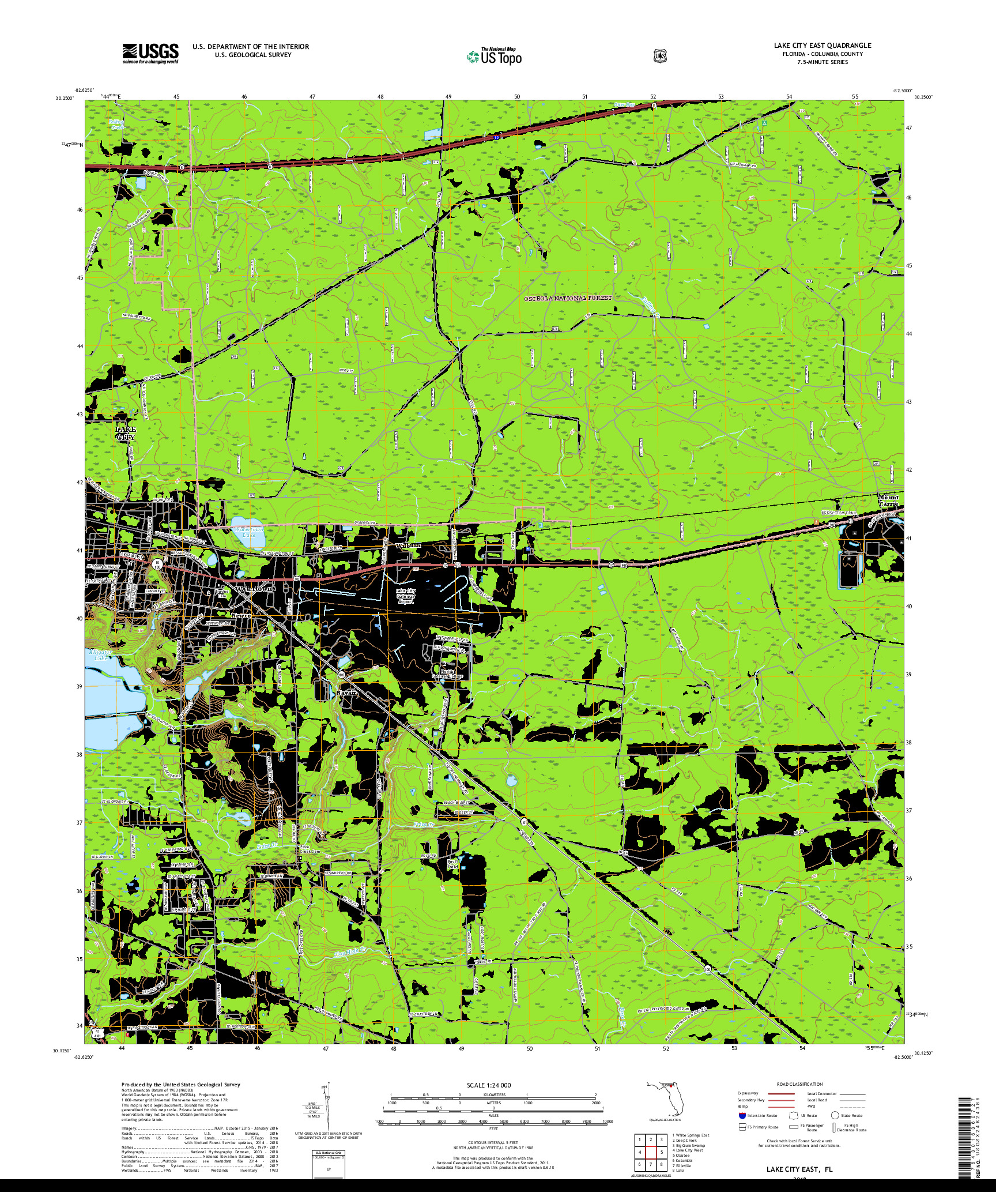 USGS US TOPO 7.5-MINUTE MAP FOR LAKE CITY EAST, FL 2018