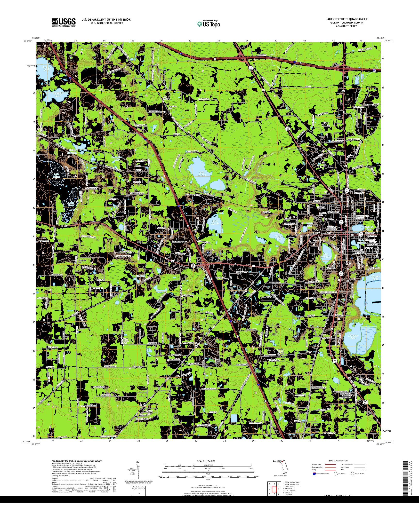 USGS US TOPO 7.5-MINUTE MAP FOR LAKE CITY WEST, FL 2018