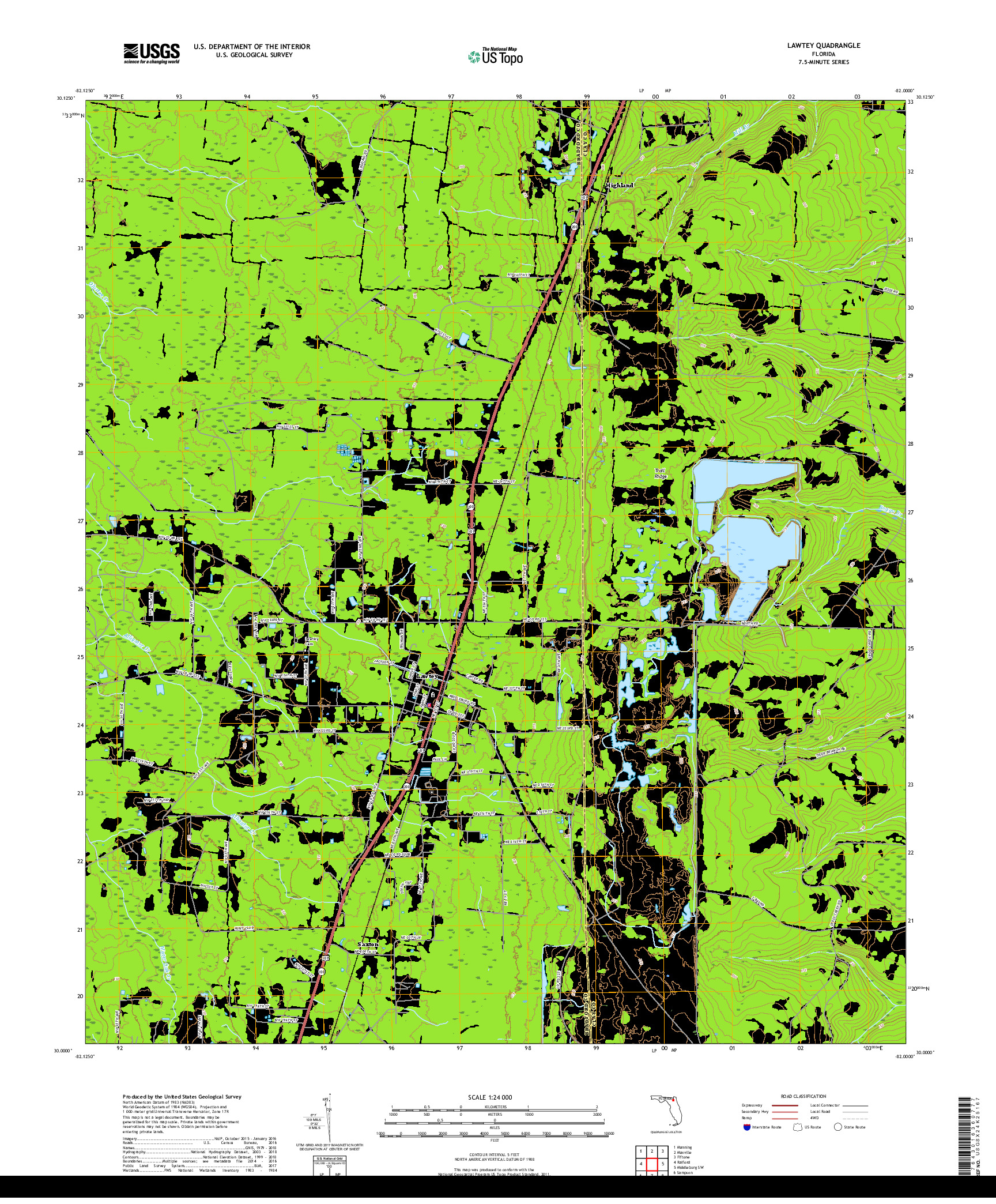 USGS US TOPO 7.5-MINUTE MAP FOR LAWTEY, FL 2018