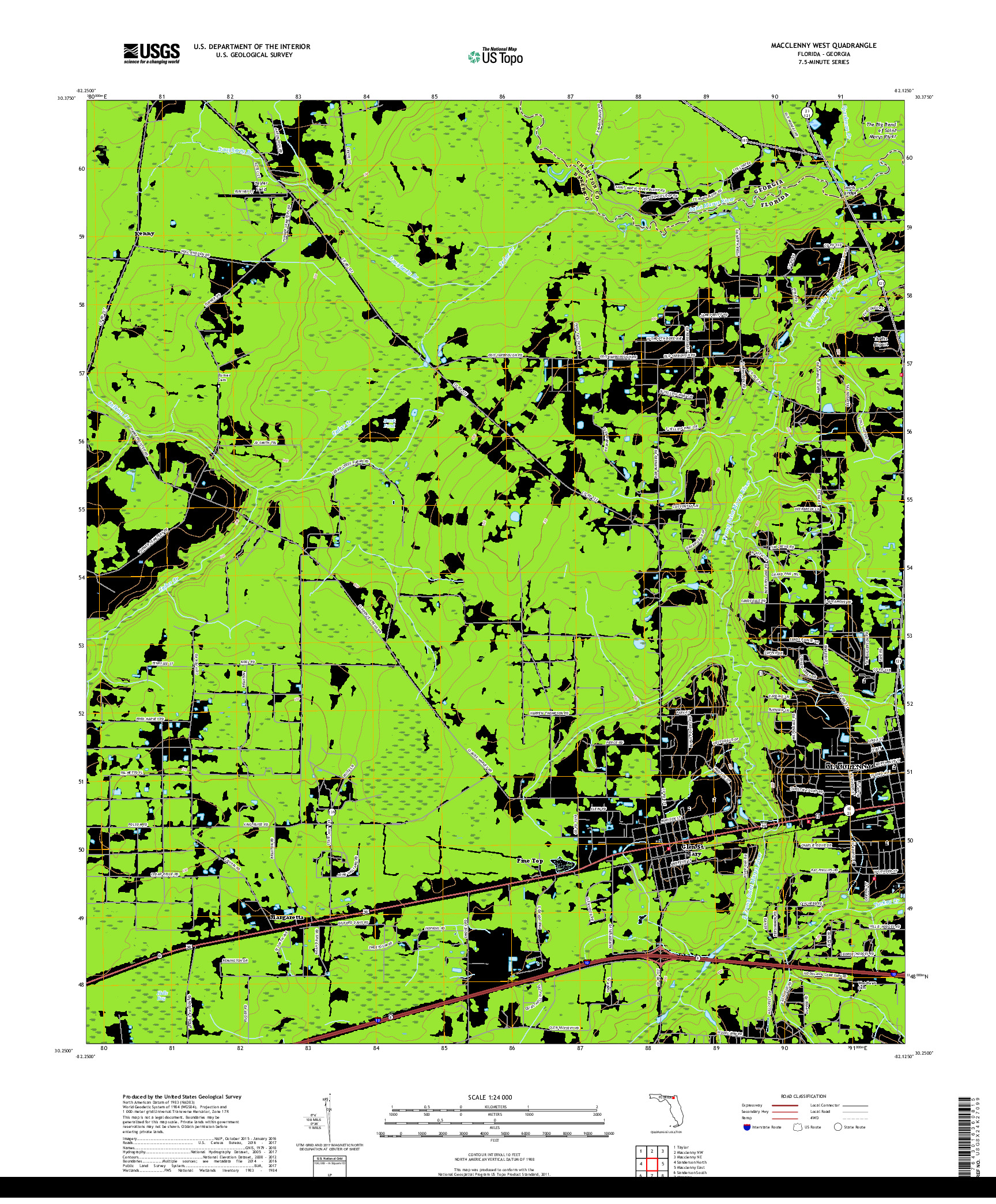 USGS US TOPO 7.5-MINUTE MAP FOR MACCLENNY WEST, FL,GA 2018